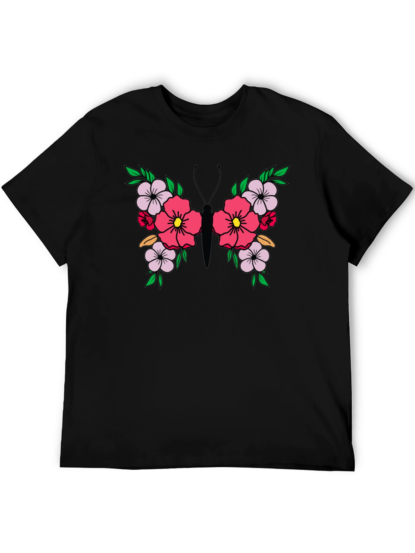 Black Floral Butterfly Graphic Tee - Black Unisex T-Shirt view 5