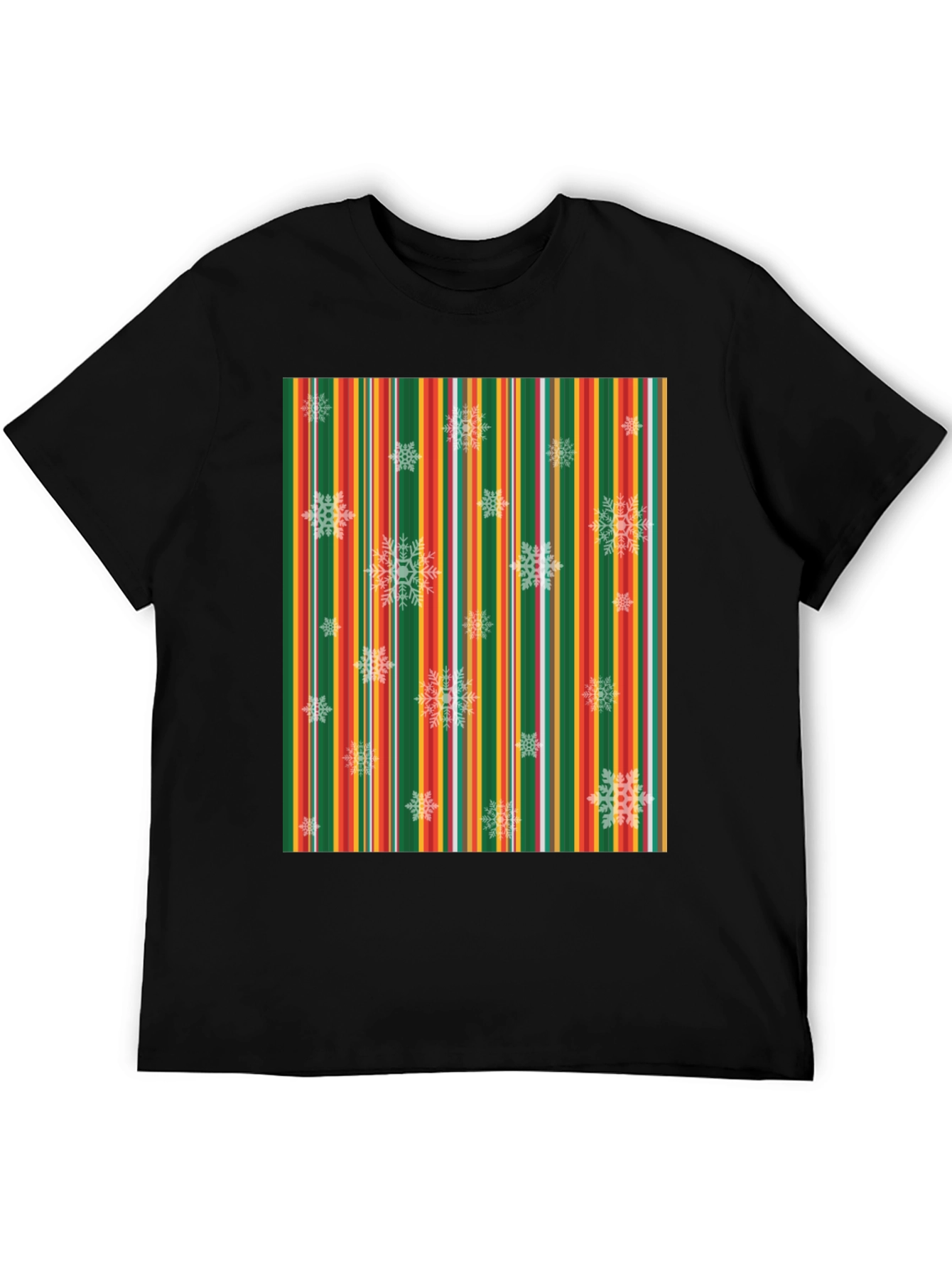 Black Festive Striped Snowflake T-Shirt view 5