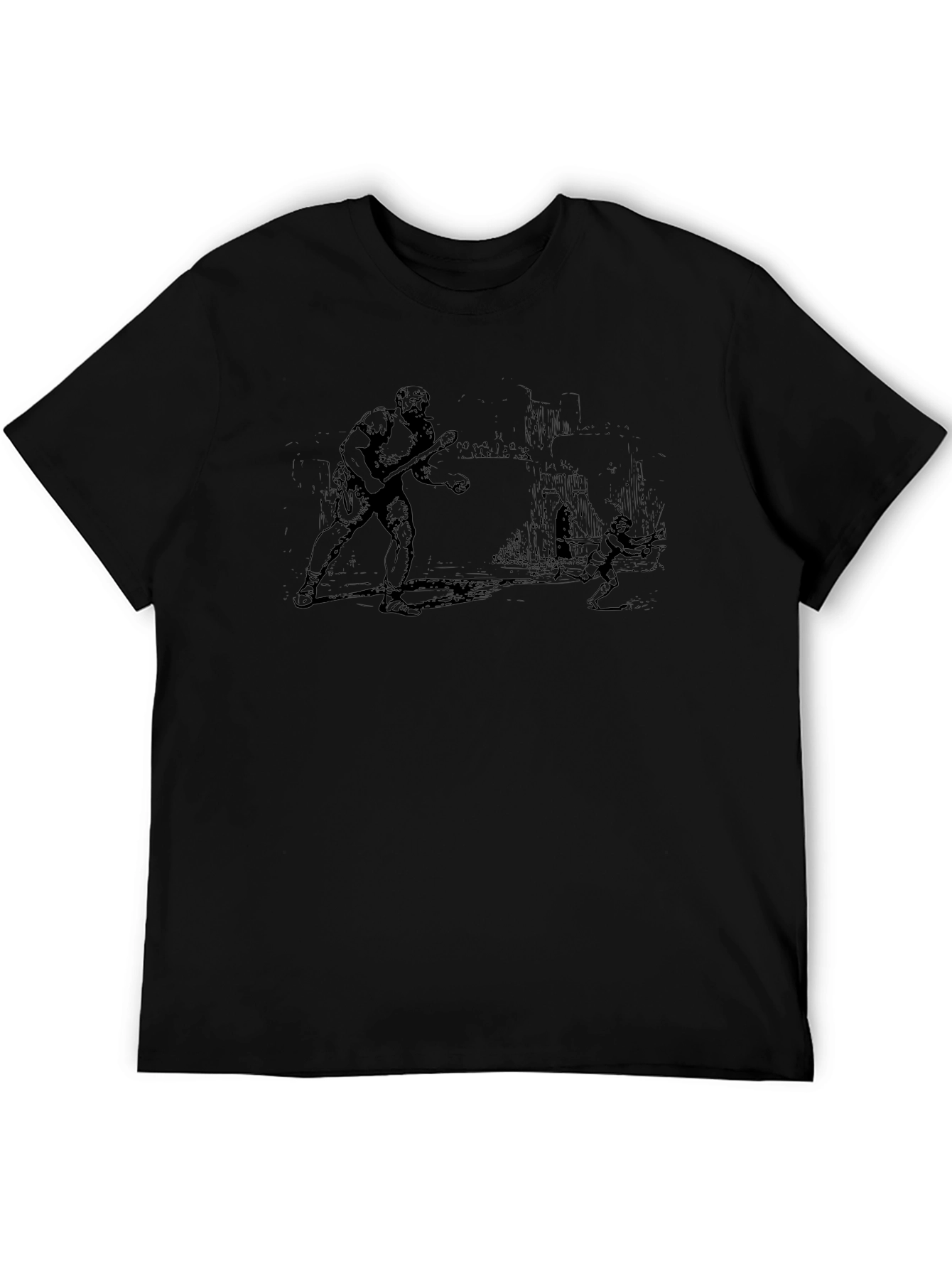 Black Graphic Novelty T-Shirt: Vintage Battle Scene view 5