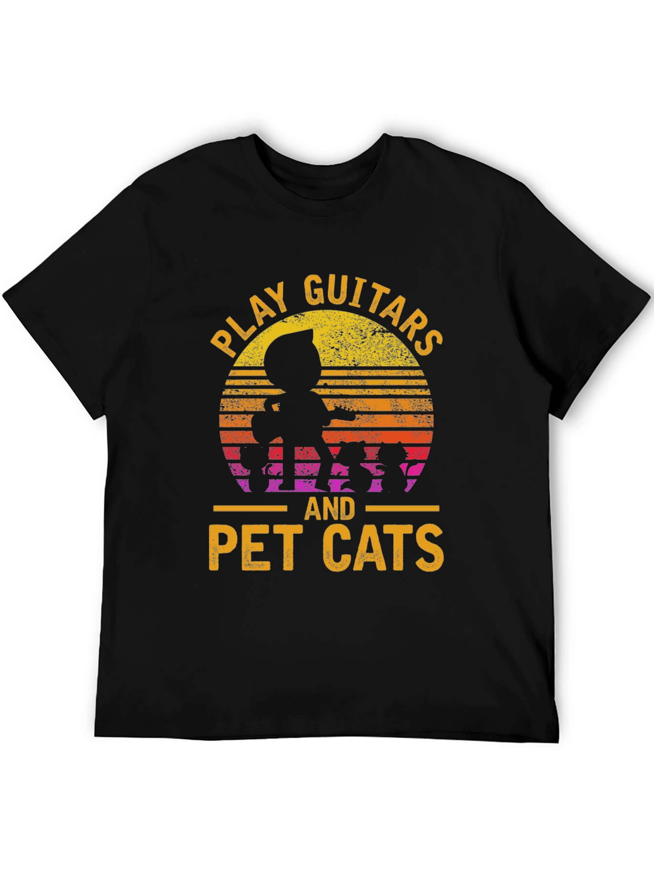 Black Play Guitars and Pet Cats Black T-Shirt view 5