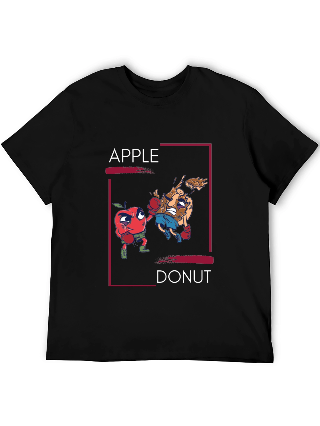 Black Apple vs Donut Boxing Match Graphic T-Shirt view 5