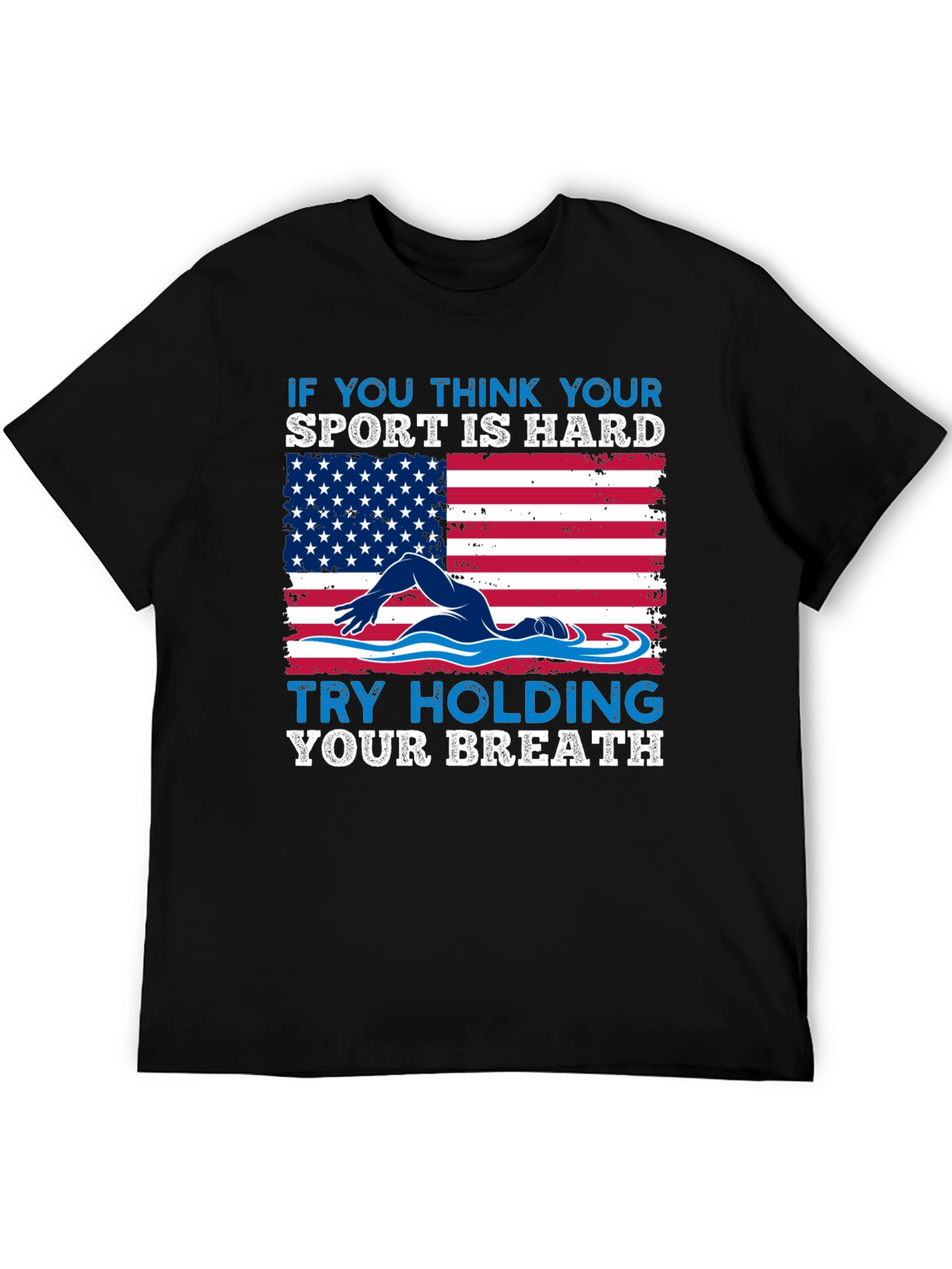 Black Swimming American Flag T-Shirt - Try Holding Your Breath view 5