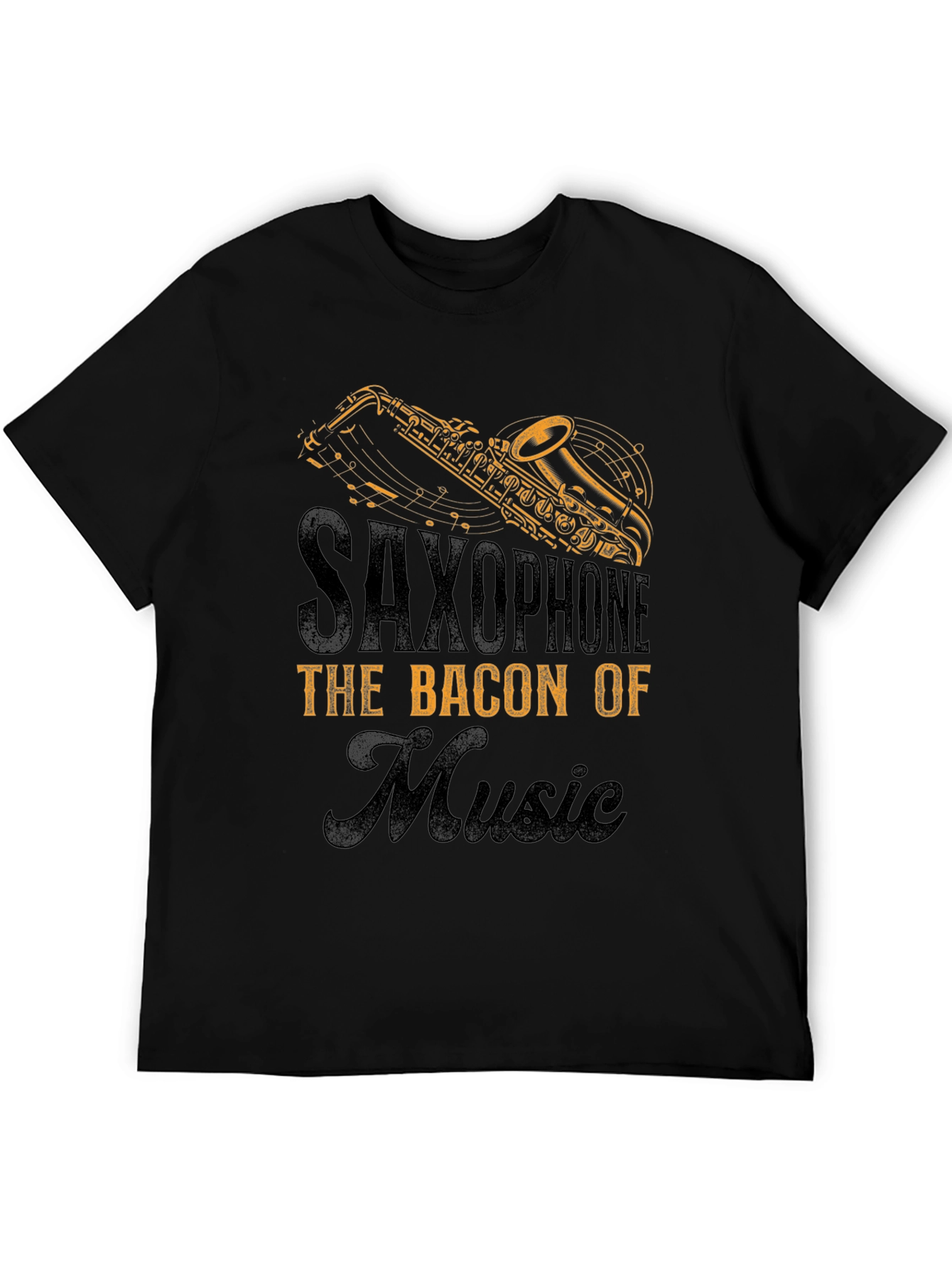 Black Saxophone Bacon of Music T-Shirt view 5