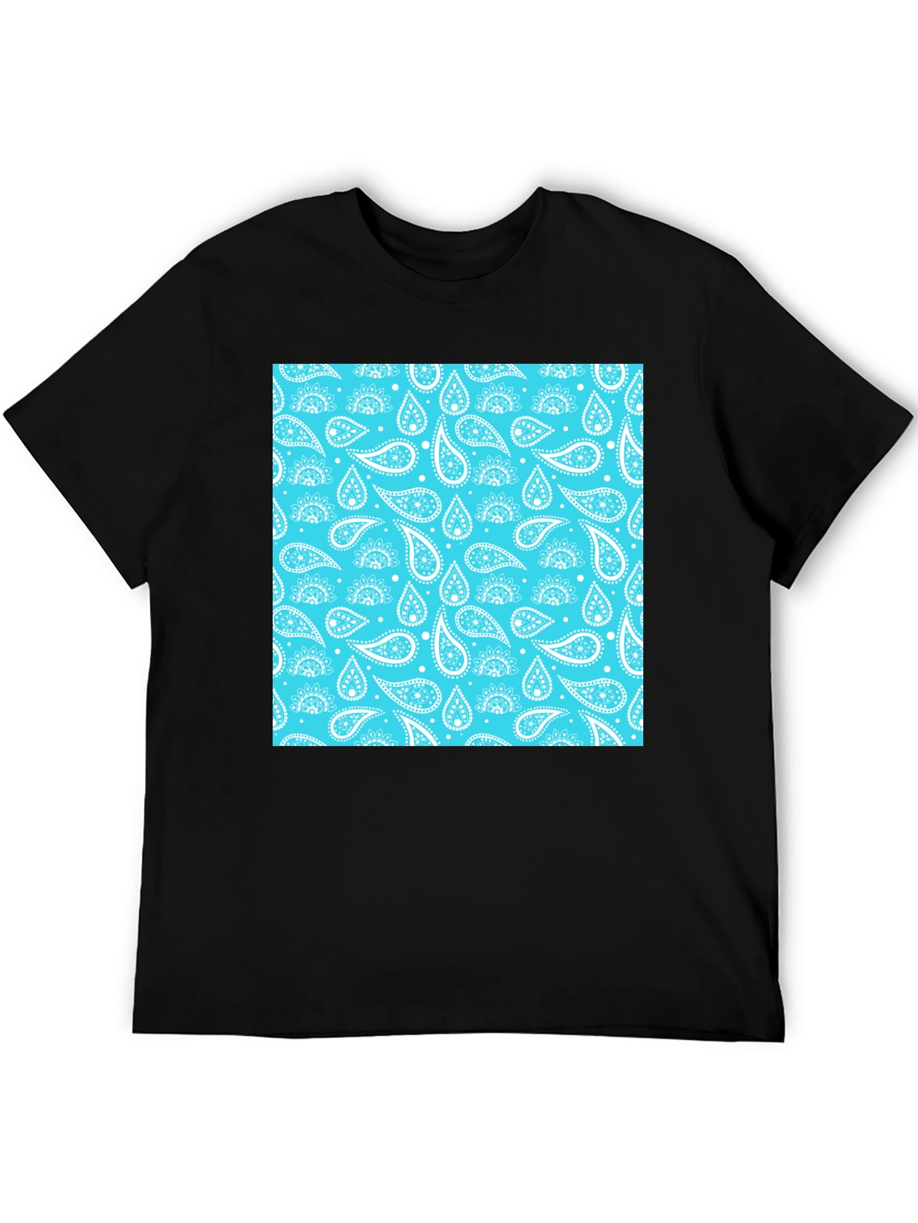 Black Black Tee with Aqua Paisley Design view 5