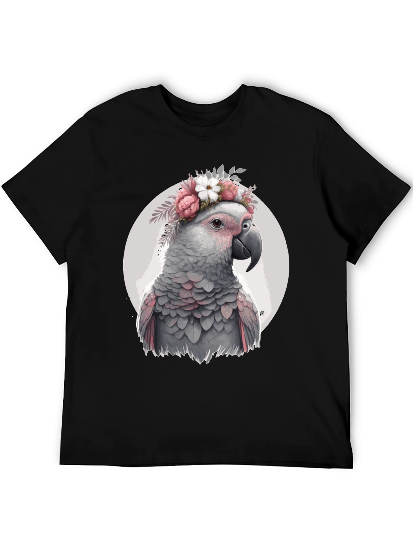 Black Parrot with Flower Crown T-Shirt - Unique Bird Lover Gift view 5