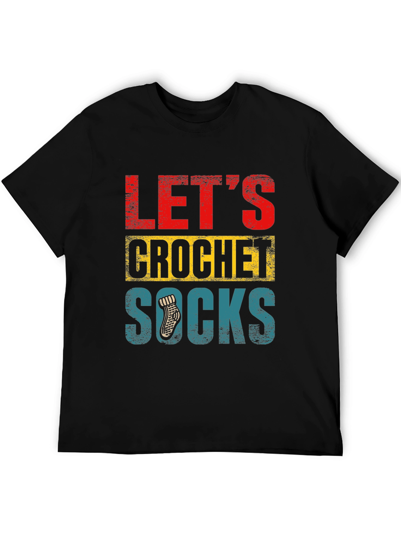 Black Let's Crochet Socks T-Shirt - Novelty Apparel view 5