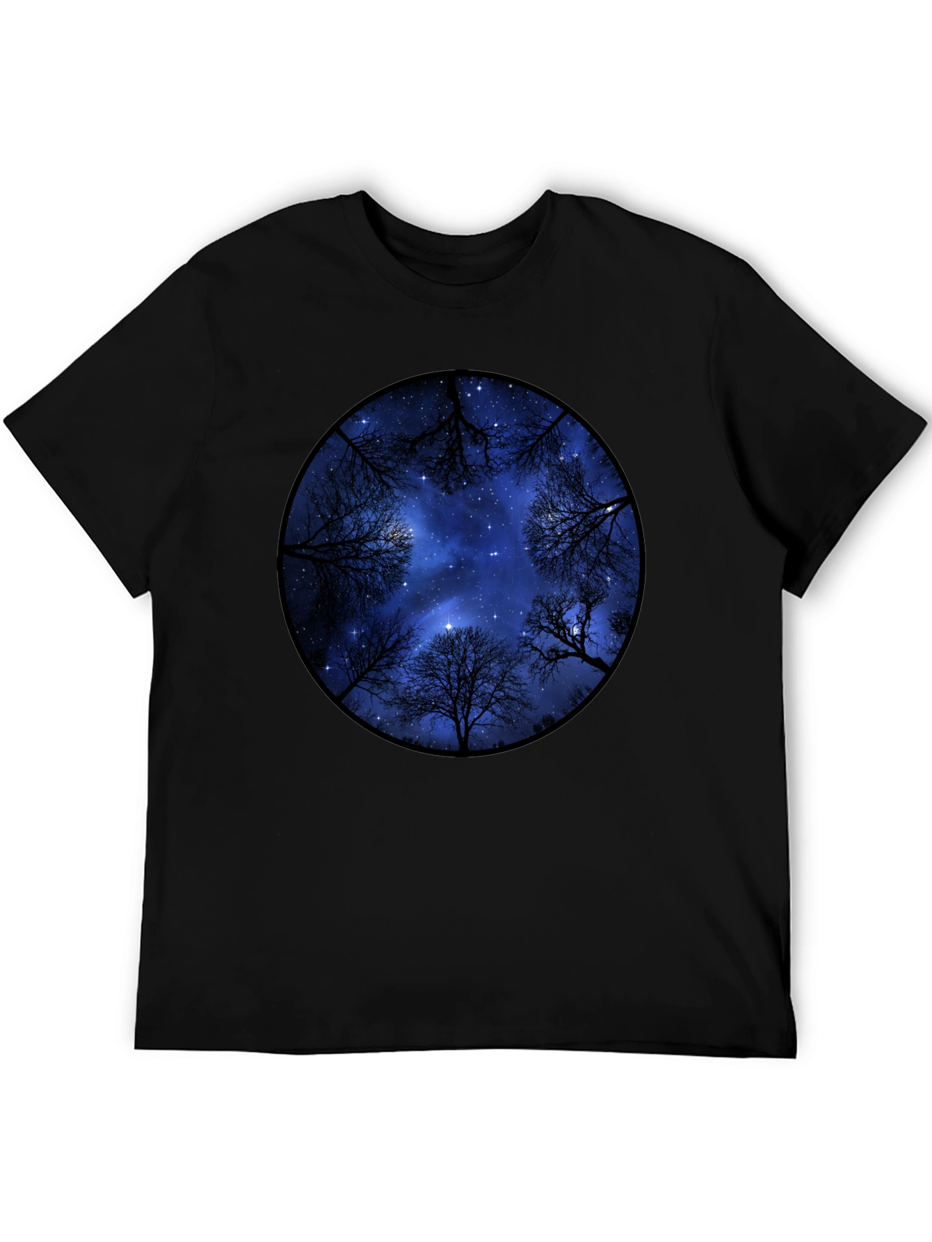 Black Starry Sky Trees Graphic Tee - Black Cotton Blend view 5