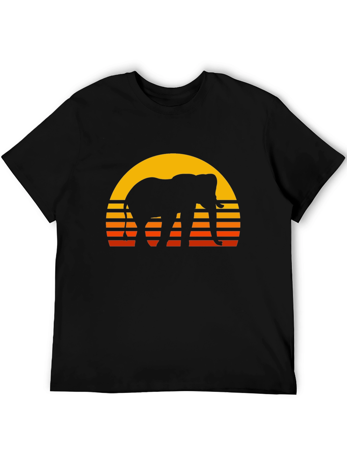 Black Elephant Sunset T-Shirt - Retro Style Black Tee view 5