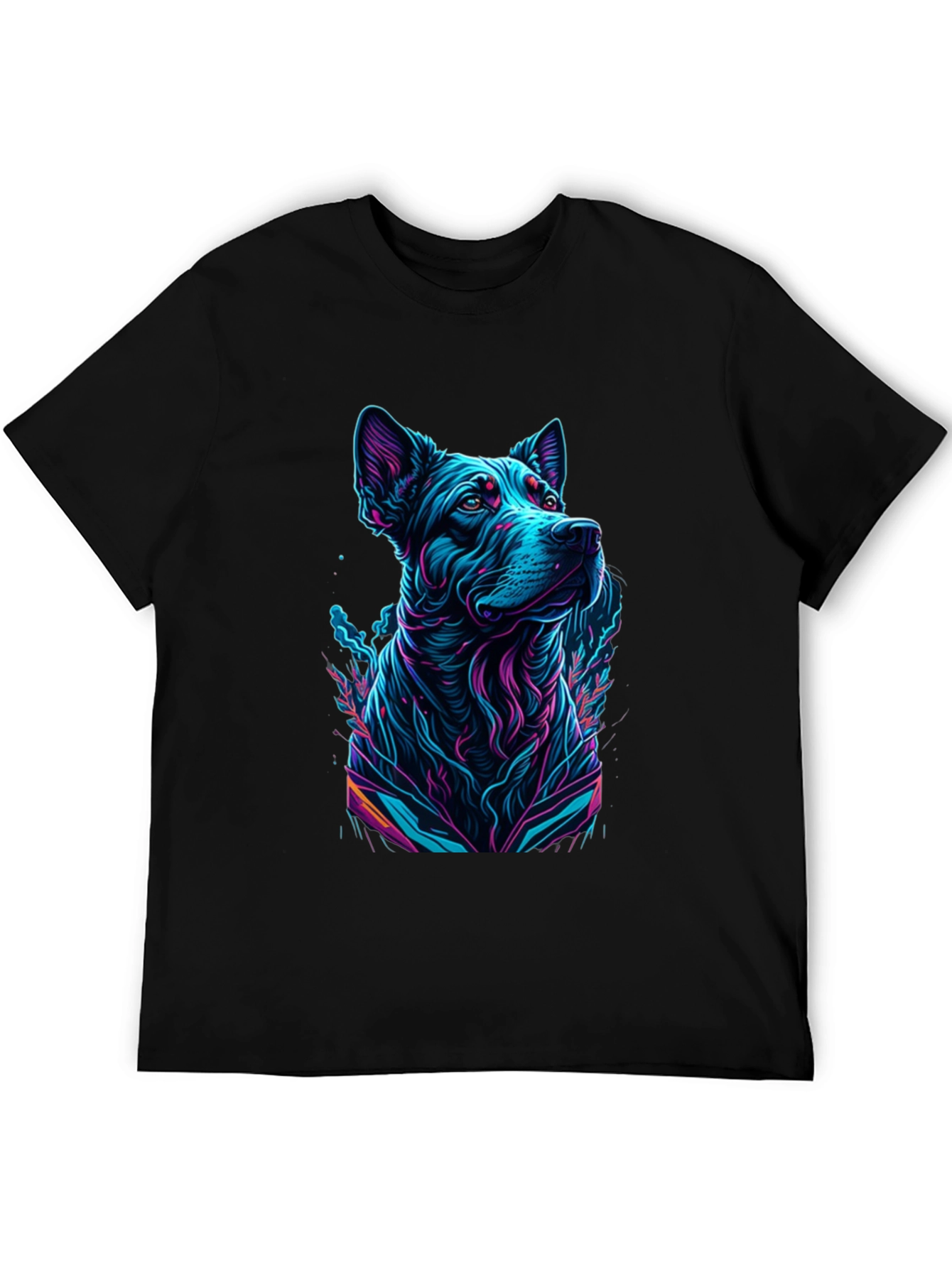 Black Neon Dog Graphic Black T-Shirt view 5