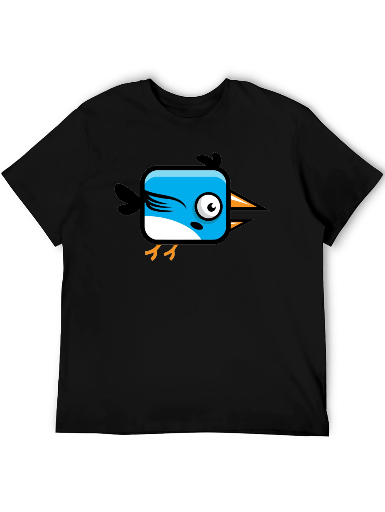 Black Funny Cartoon Bird Graphic Black T-Shirt view 5