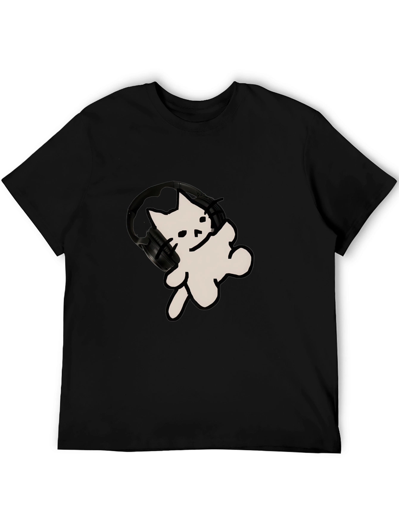 Black Cool Cat T-Shirt with Headphones view 5