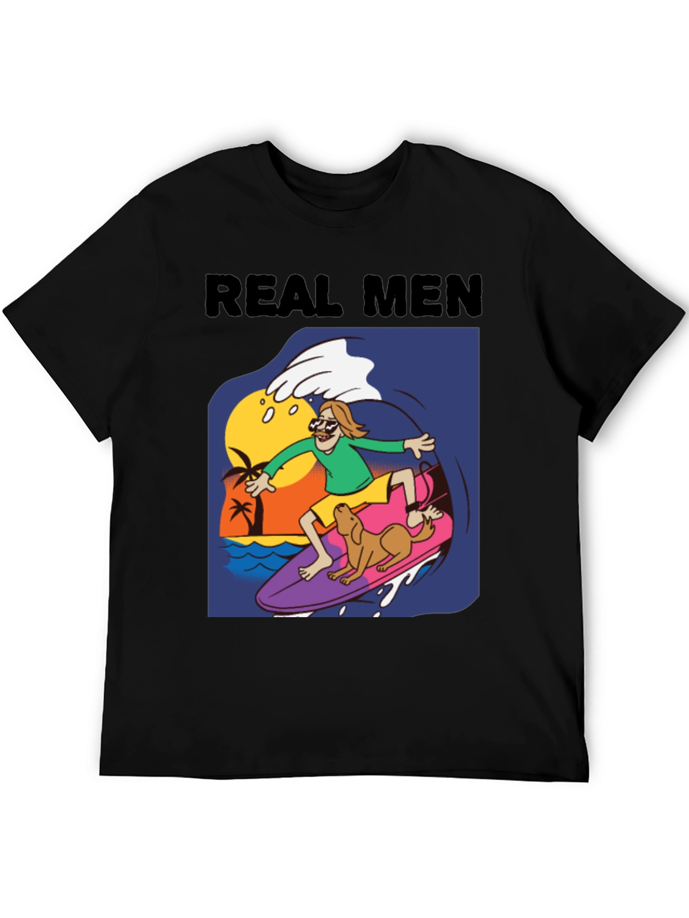 Black Real Men Surf Tee - Novelty Cartoon Graphic T-Shirt view 5