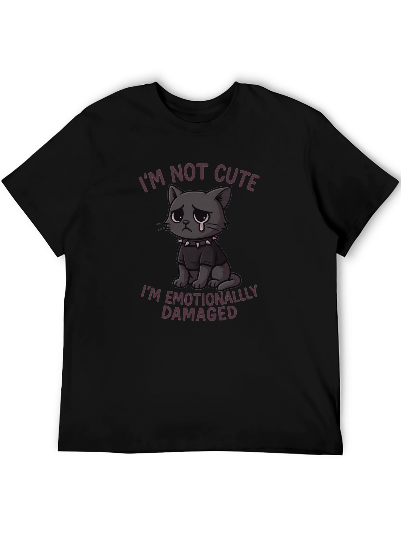 Black Emotionally Damaged Cat Graphic T-Shirt view 5