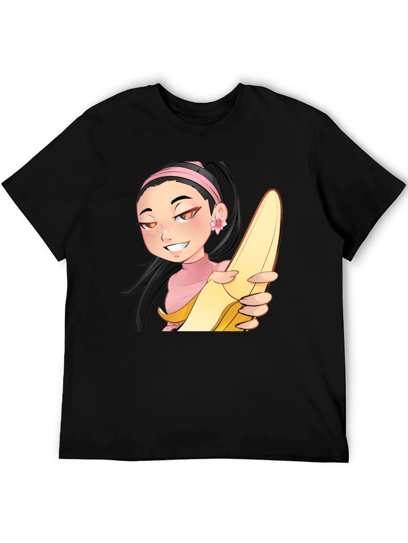 Black Anime Girl with Banana Black T-Shirt view 5