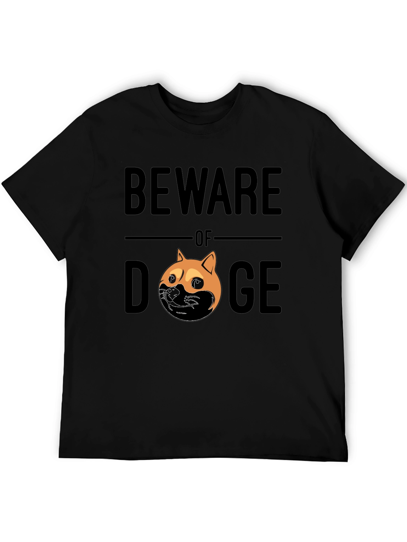Black Beware of Doge Funny Graphic Tee - Black view 5