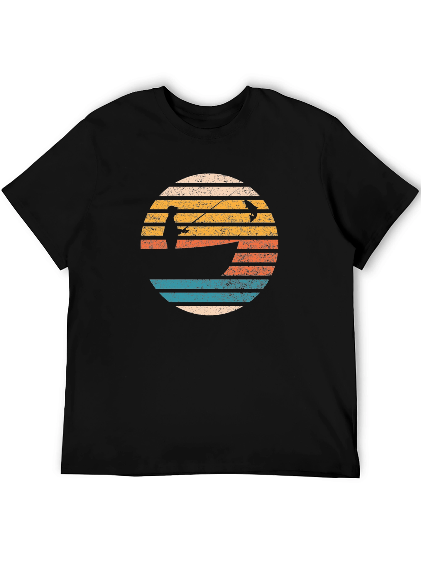 Black Retro Fishing T-Shirt - Fisherman Sunset Tee view 5