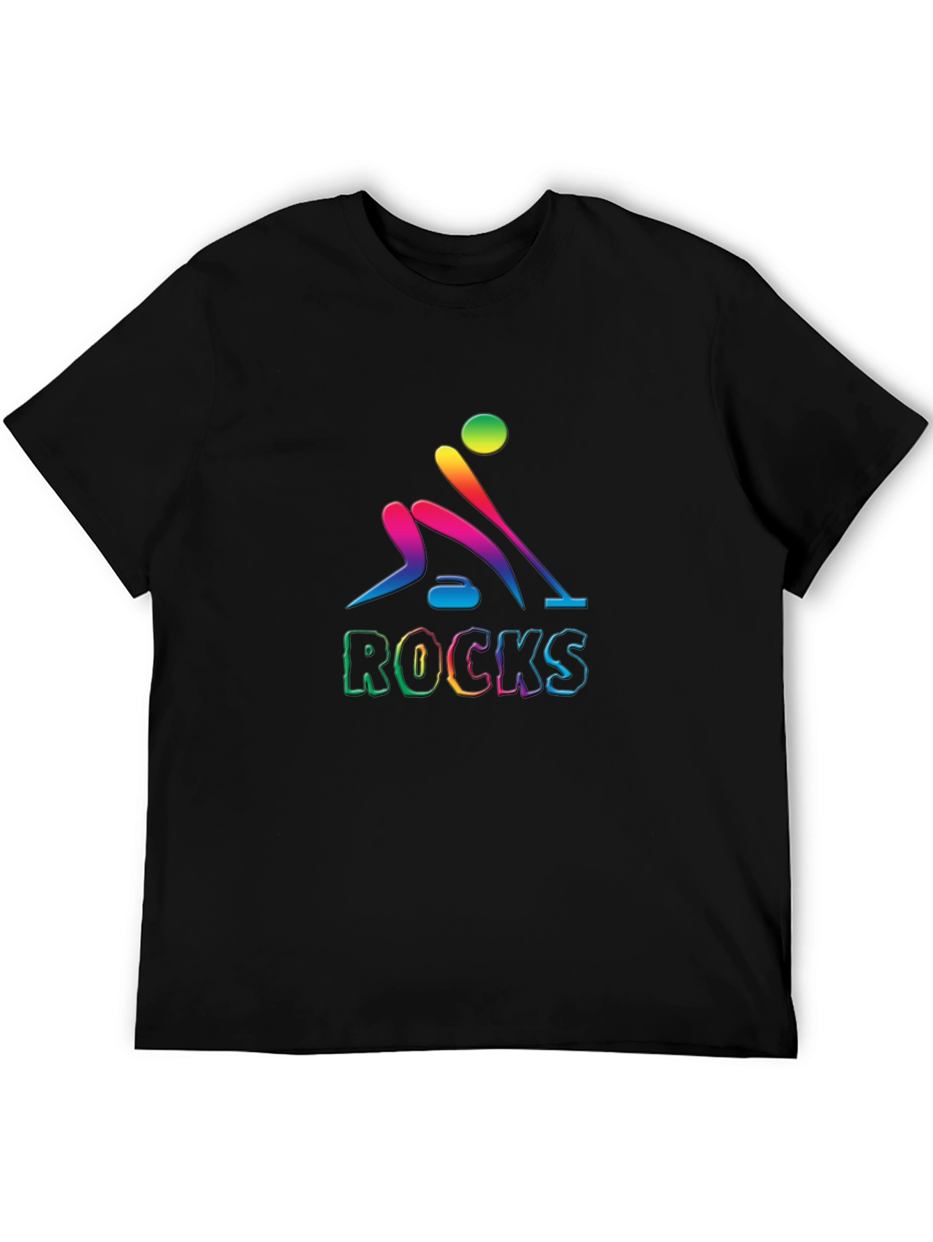Black Rainbow Curling Rocks T-Shirt view 5