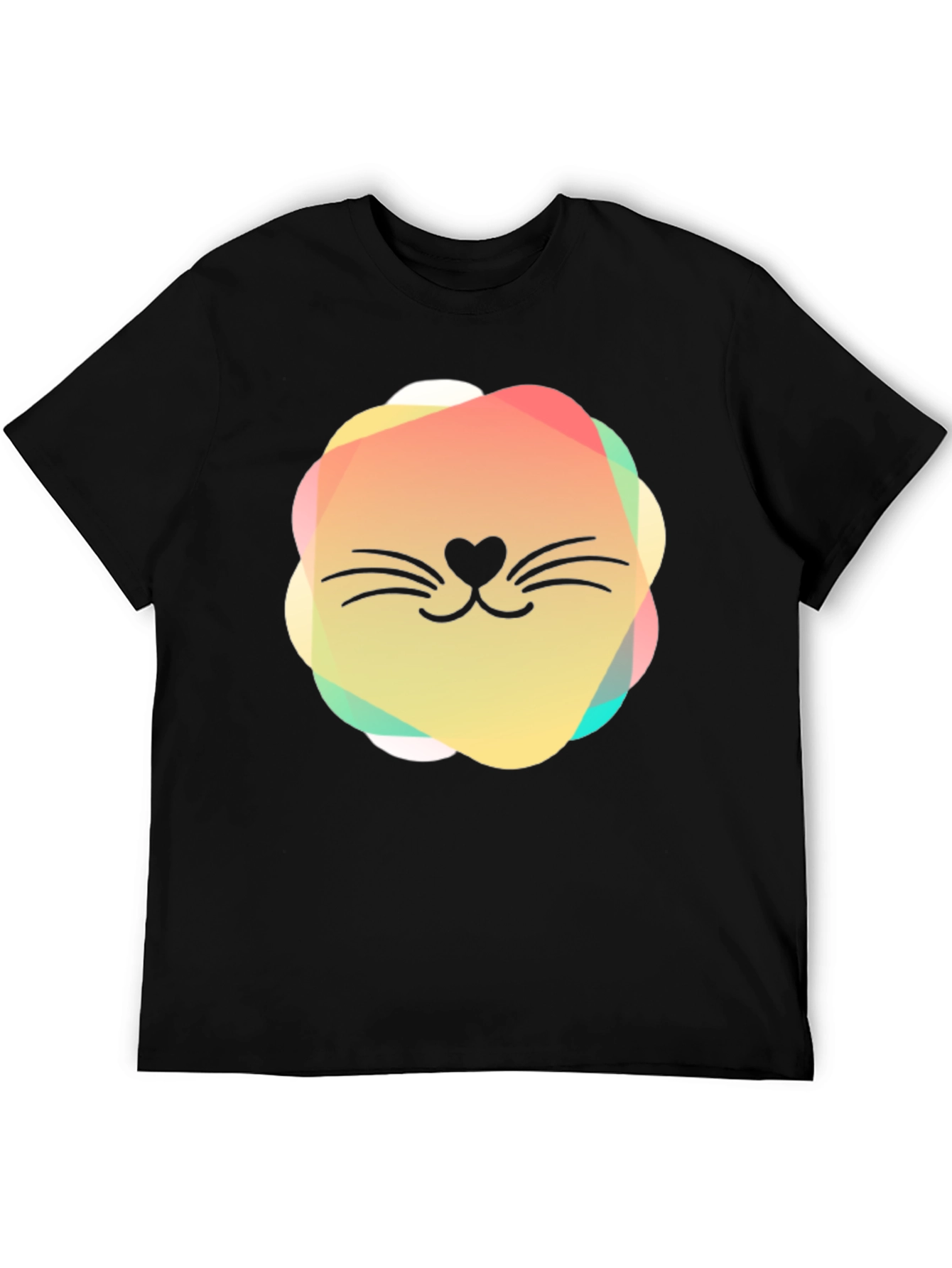 Black Cute Cat Face Graphic Black T-Shirt view 5