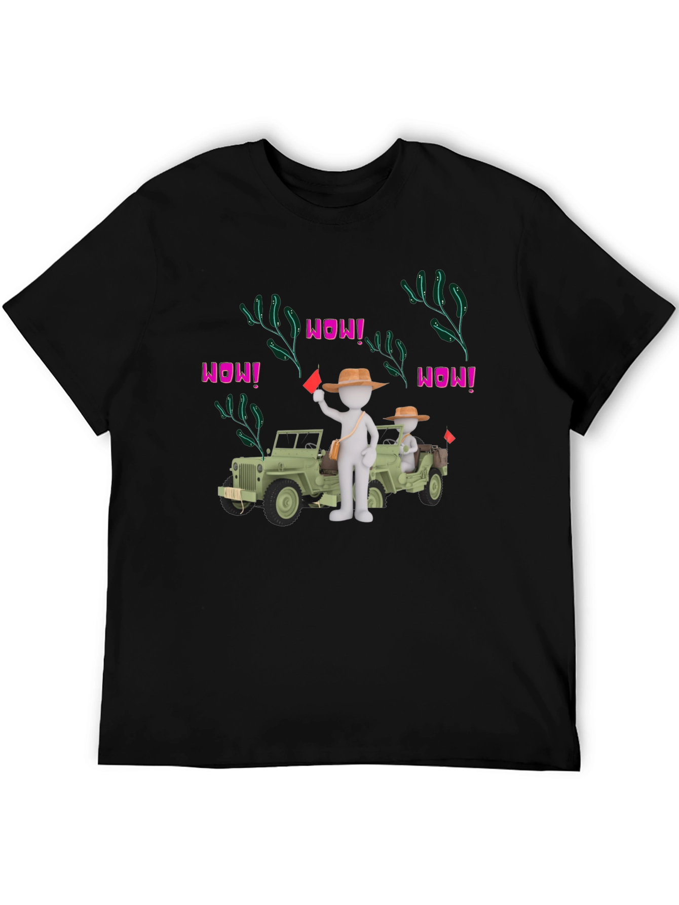 Black Cartoon Style Jeep Adventure Black T-Shirt view 5