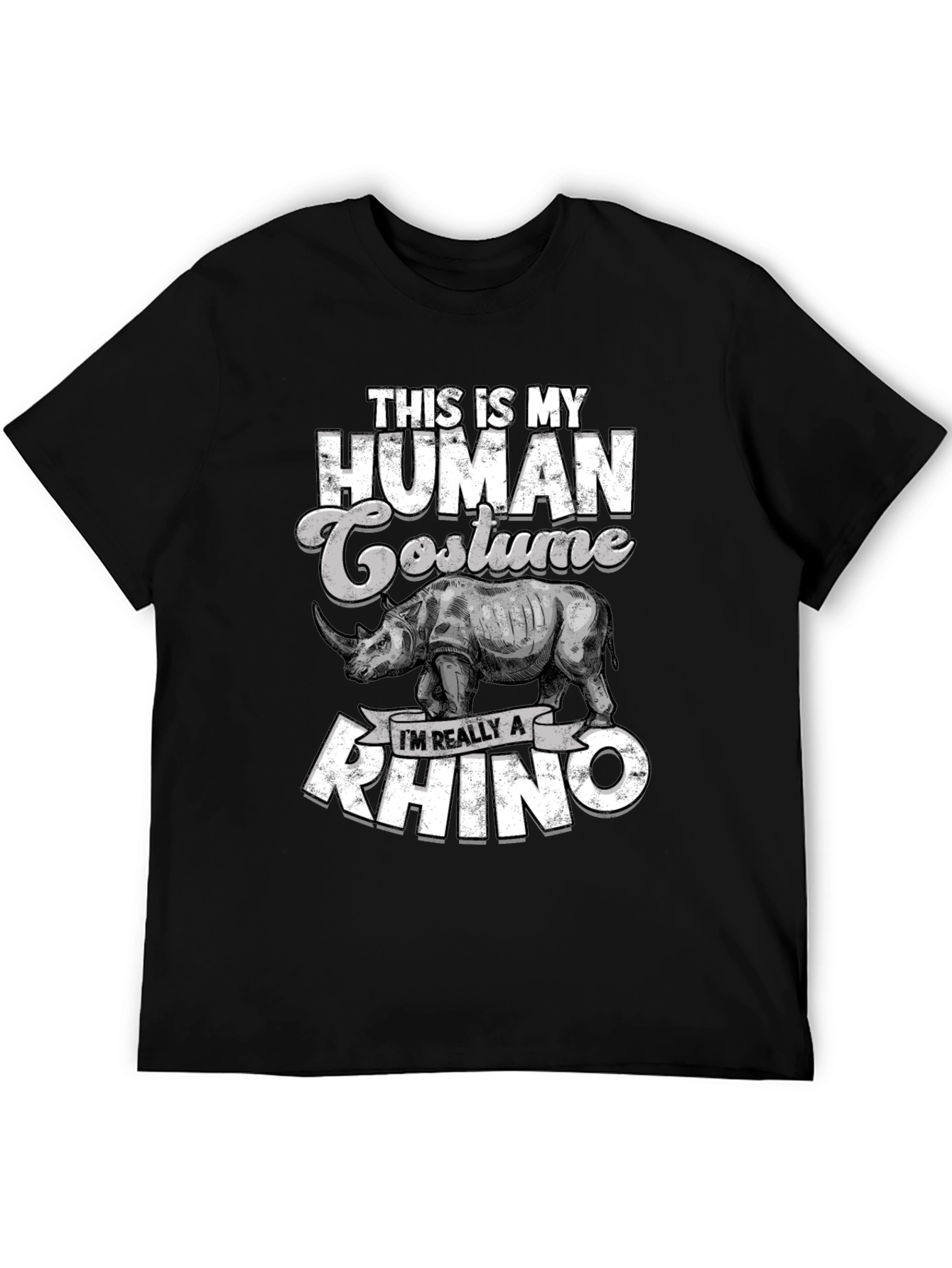 Black Funny Rhino Costume T-Shirt view 5