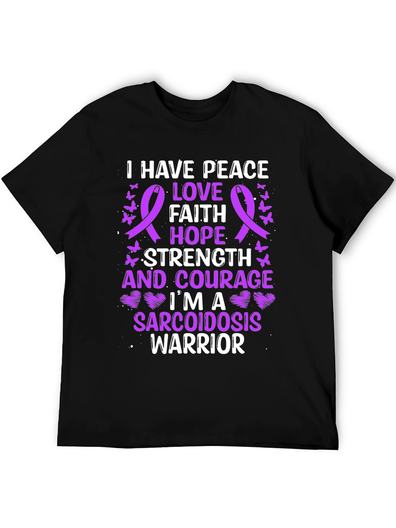 Black Sarcoidosis Warrior Awareness Ribbon Graphic T-Shirt view 5