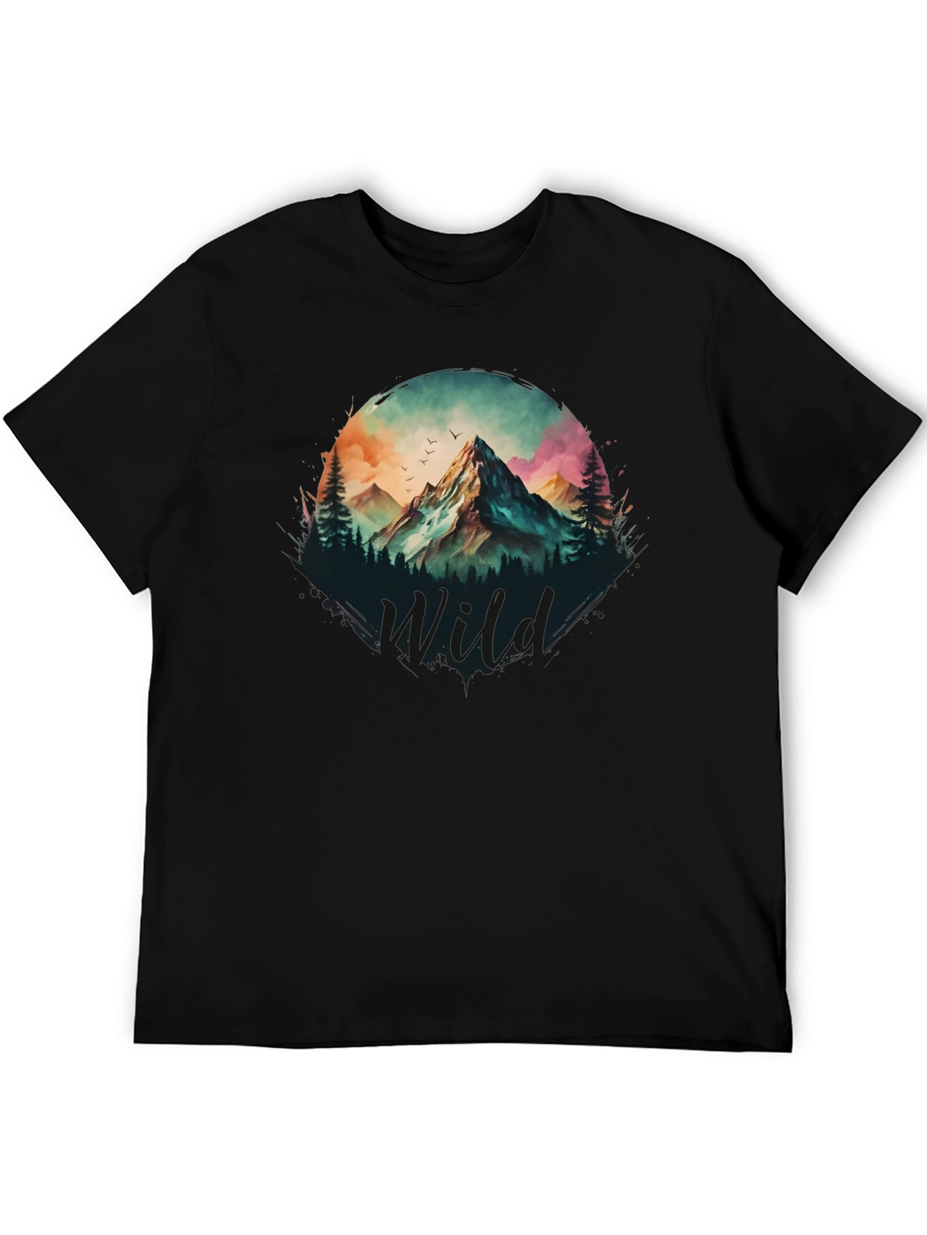 Black Wild Mountain Scene Graphic T-Shirt view 5