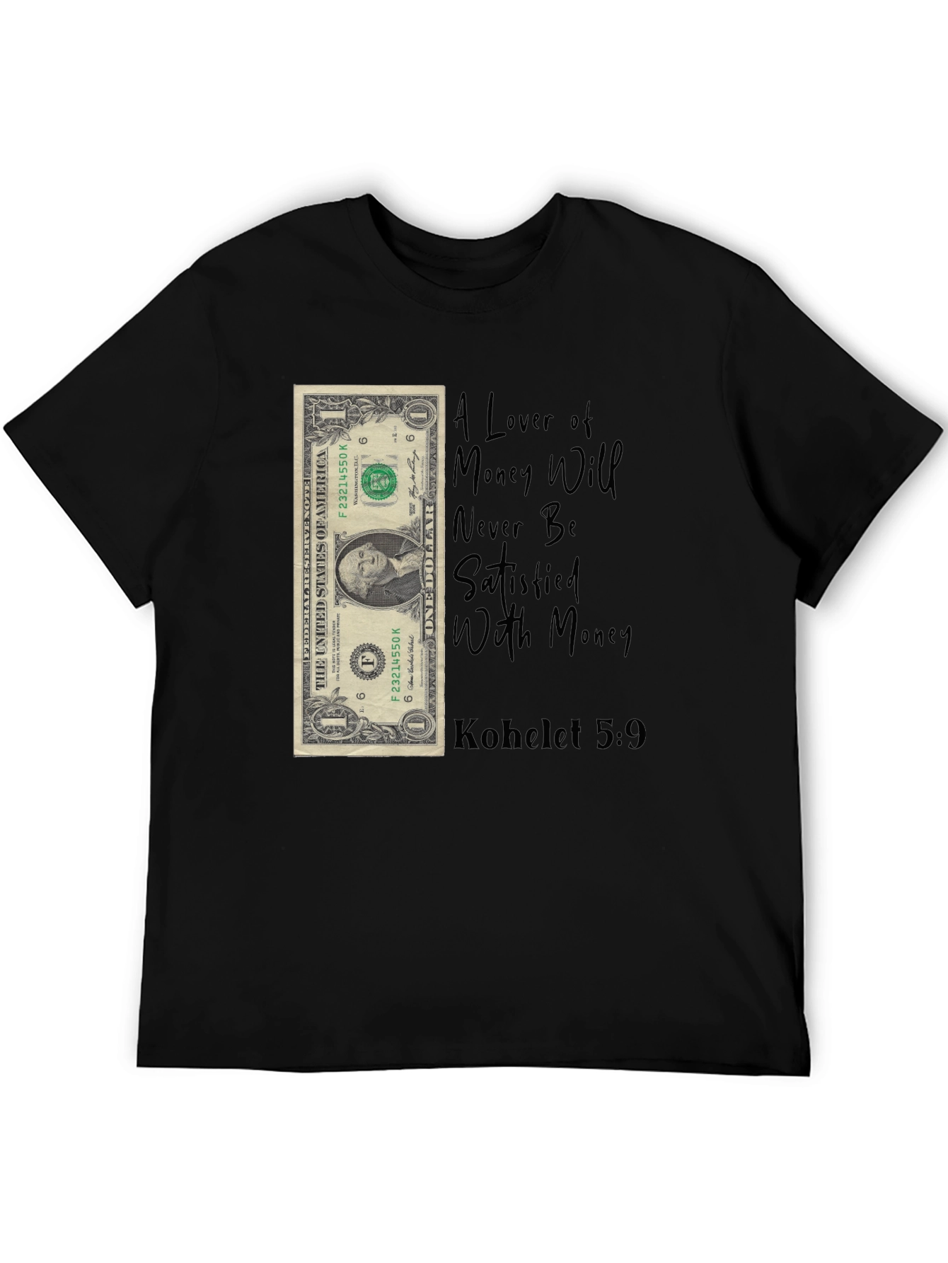 Black Money Lover T-Shirt - Kohelet 5:9 - Unisex view 5