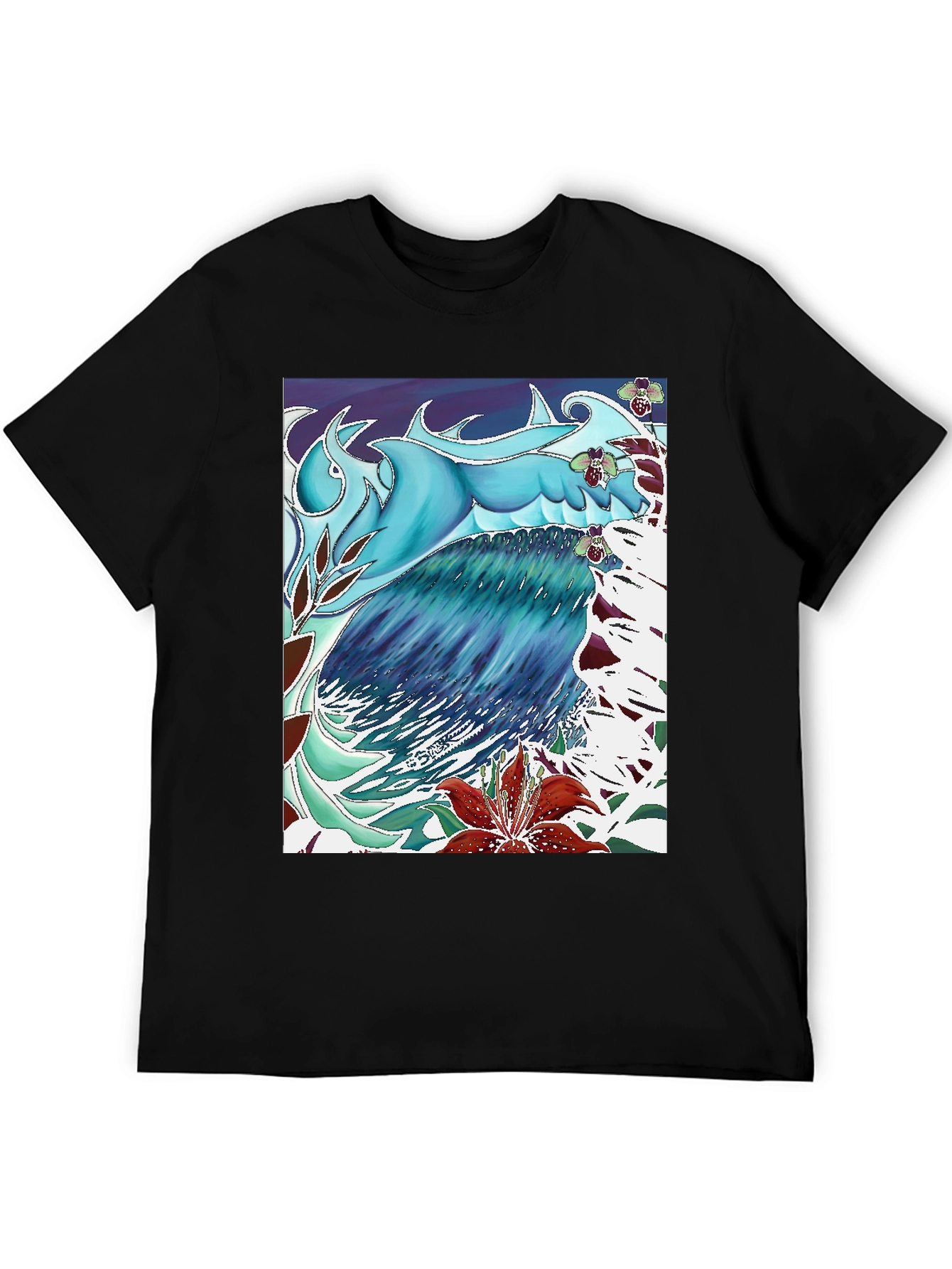 Black Ocean Wave Art T-Shirt - Cool Blue Design view 5