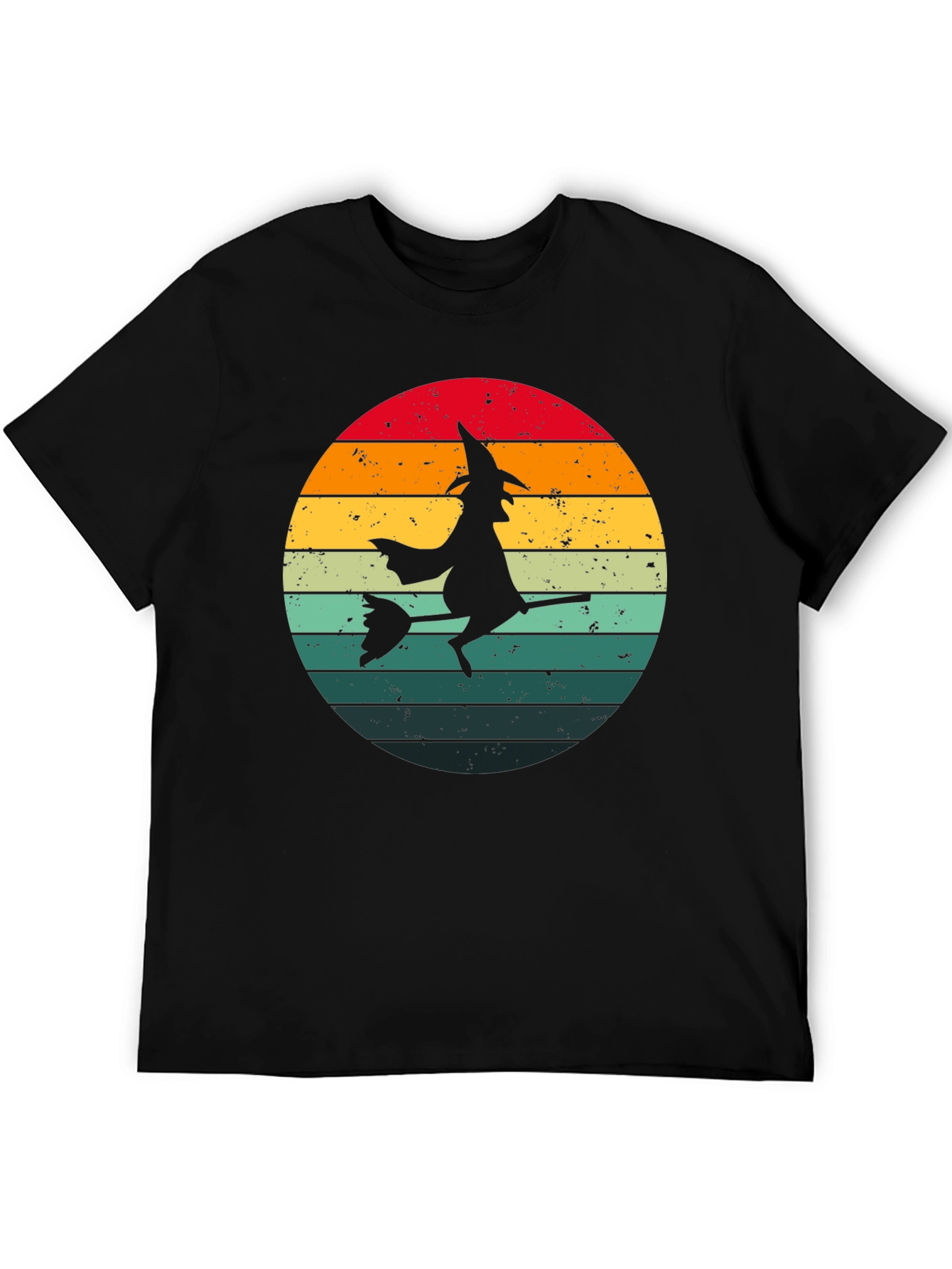 Black Witch Silhouette Retro Sunset T-Shirt view 5