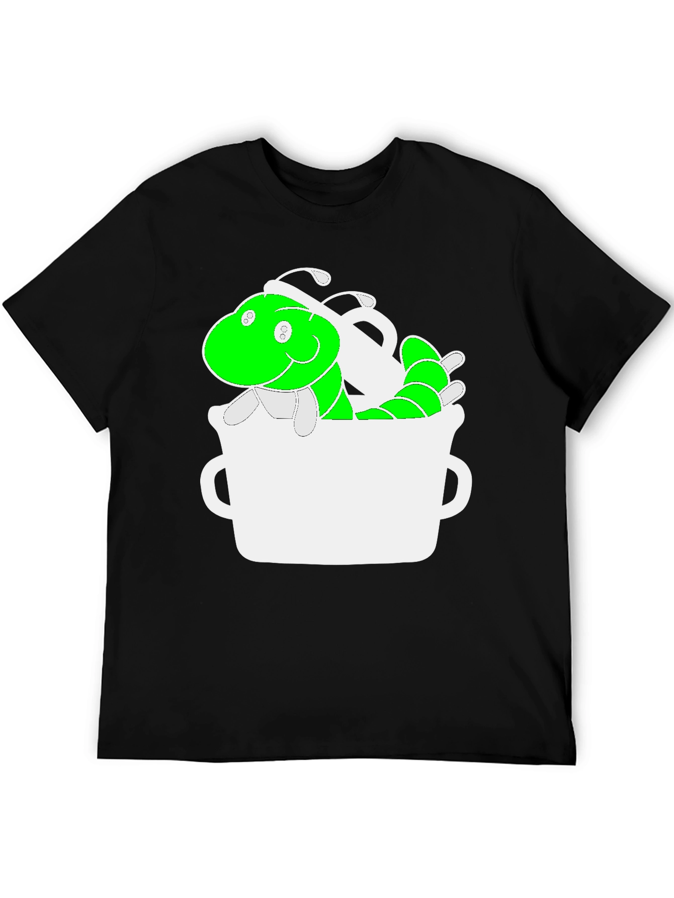 Black Funny Green Worm in Mug Graphic Tee view 5