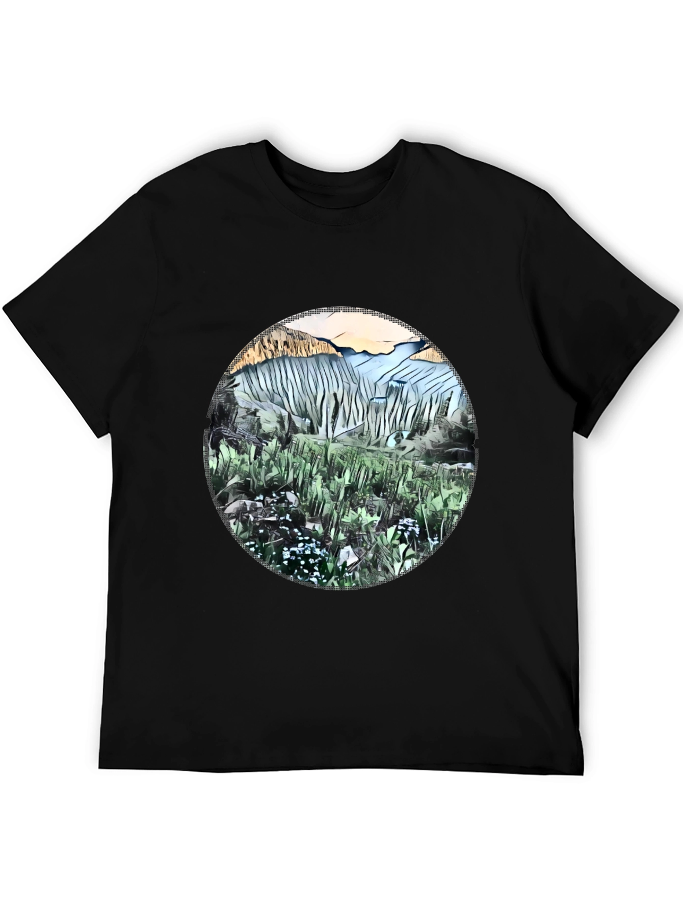 Black Nature Scene Graphic T-Shirt view 5