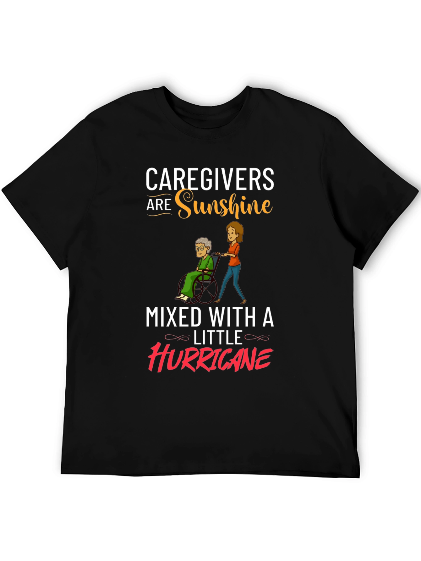 Black Caregiver Sunshine & Hurricane Graphic T-Shirt view 5