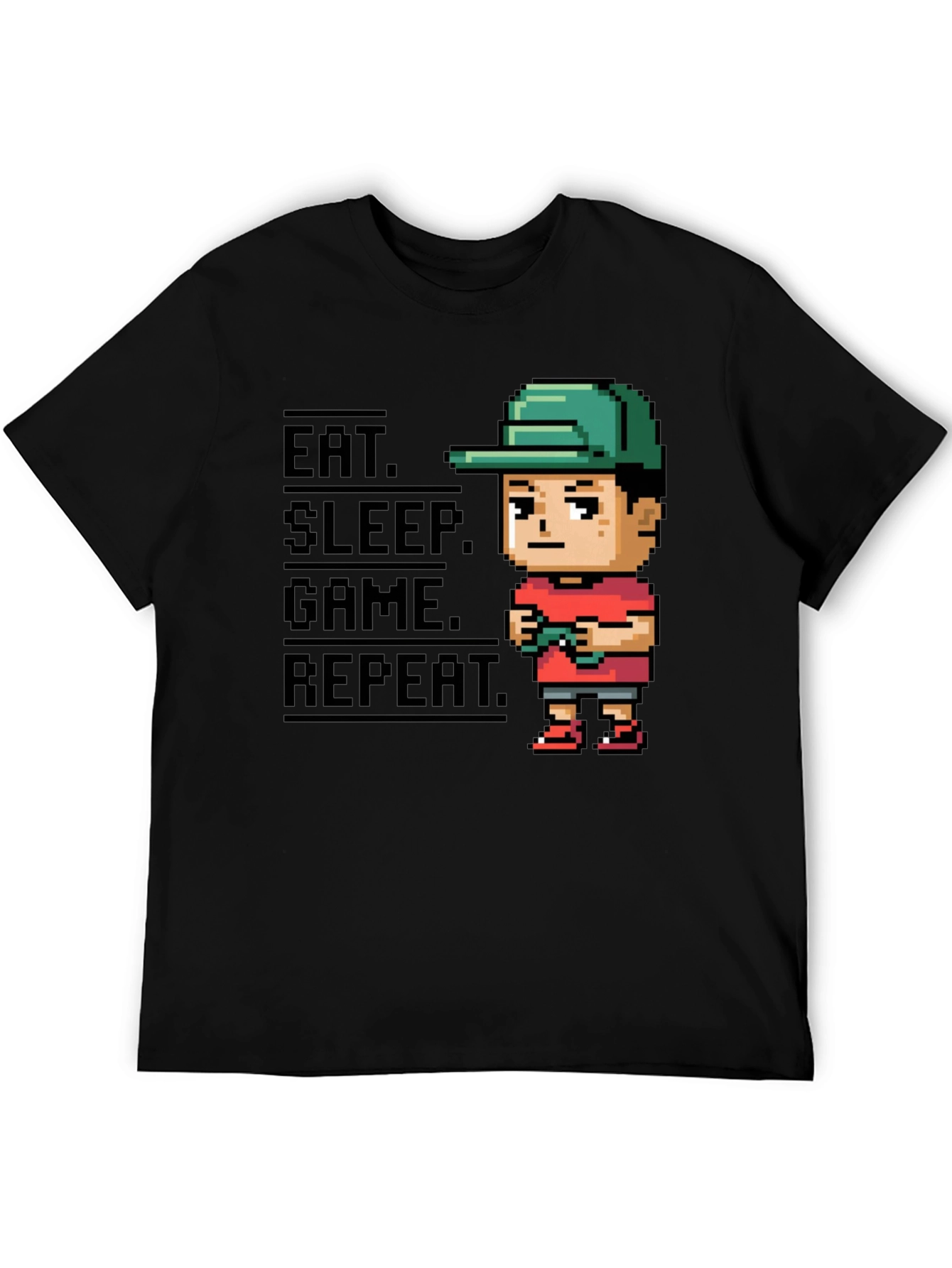 Black Eat Sleep Game Repeat Black Gamer T-Shirt view 5