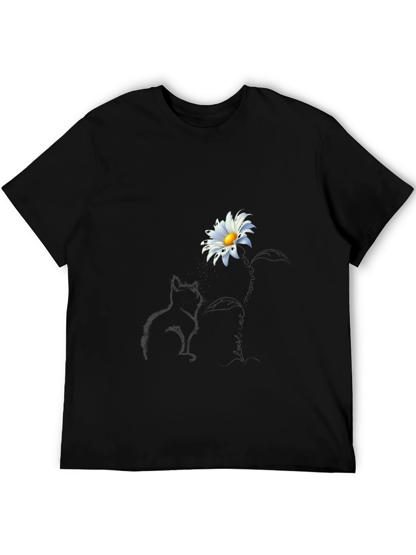 Black Black T-Shirt with Cat and Daisy Design view 5