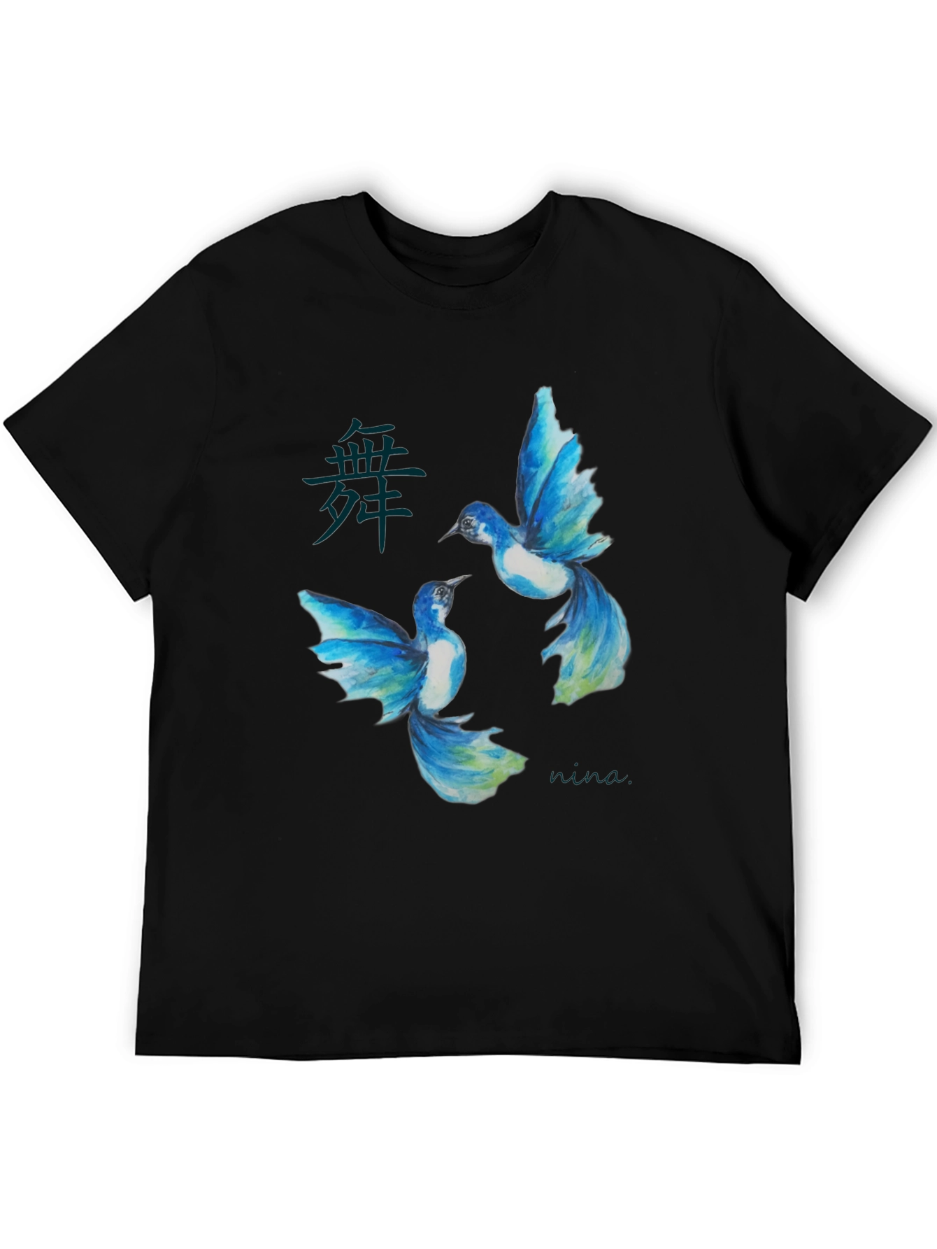 Black Watercolor Bird Graphic Black T-Shirt view 5