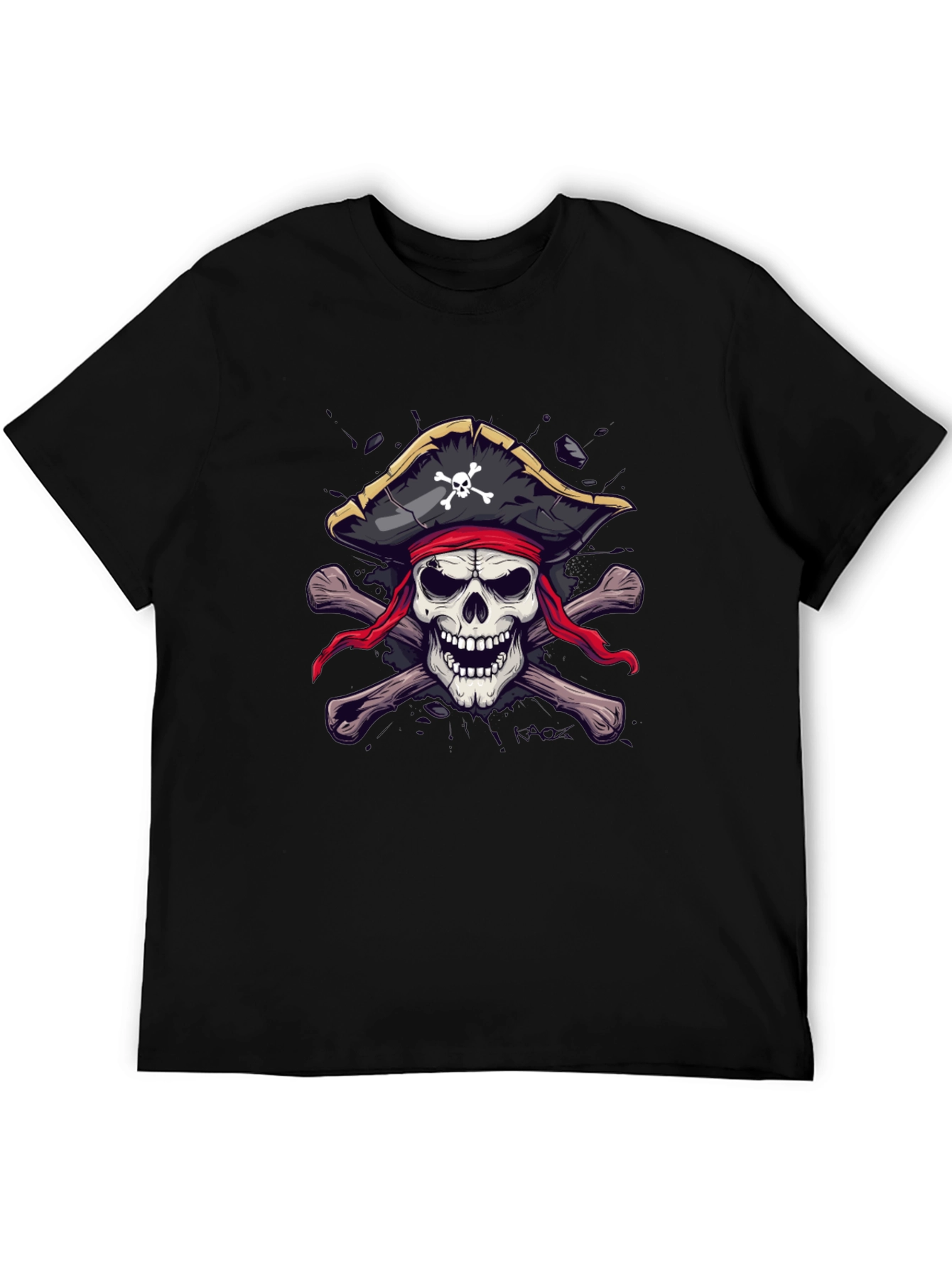 Black Pirate Skull Graphic T-Shirt - Black Crew Neck view 5
