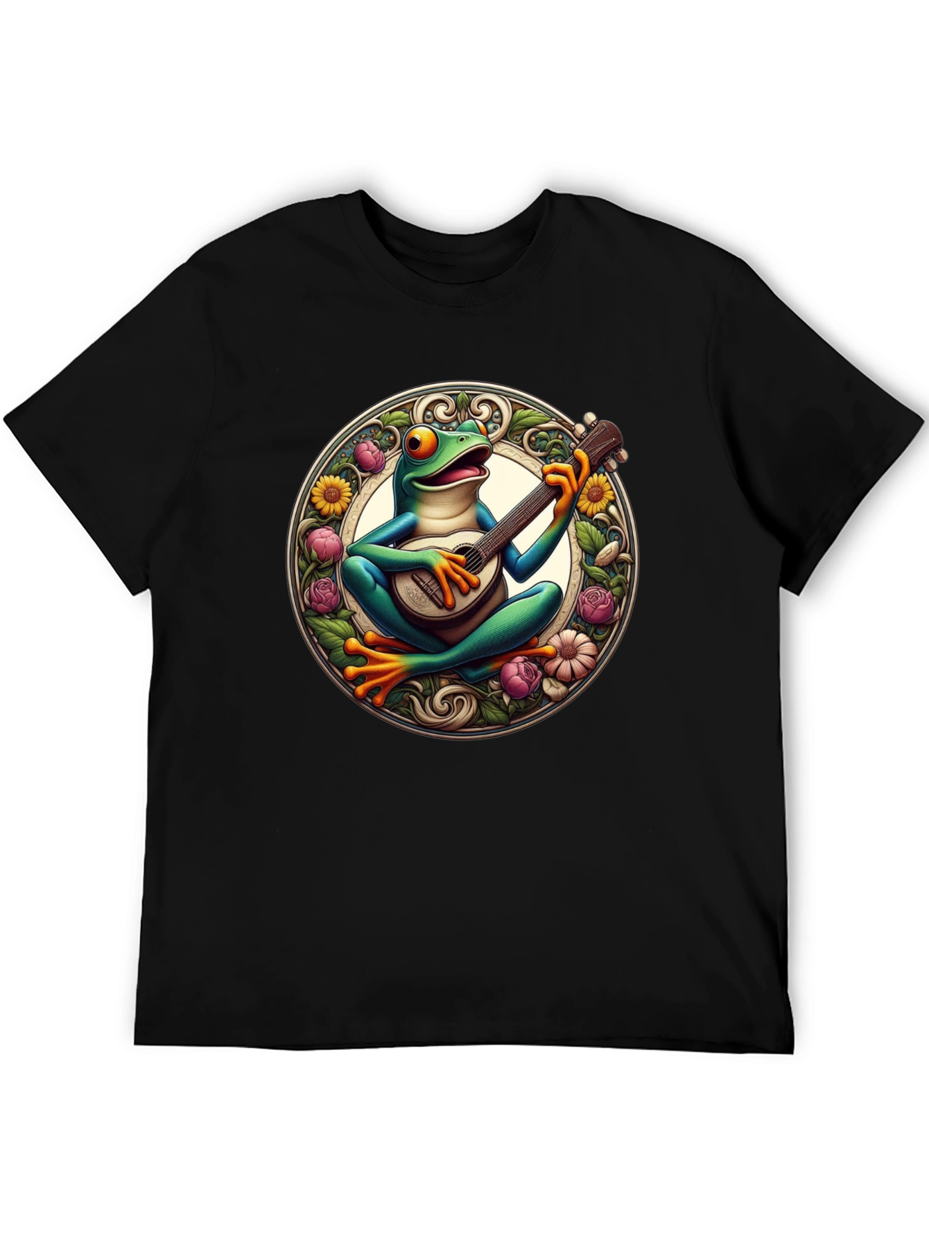 Black Frog Playing Guitar T-Shirt - Unique Graphic Tee view 5