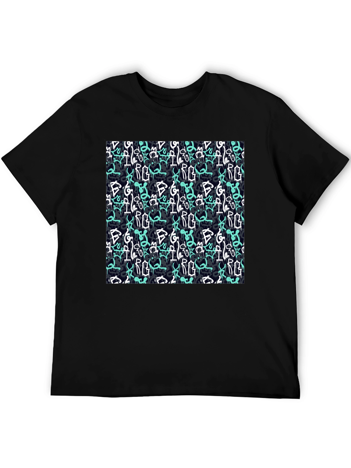 Black Graffiti Pattern Black T-Shirt view 5