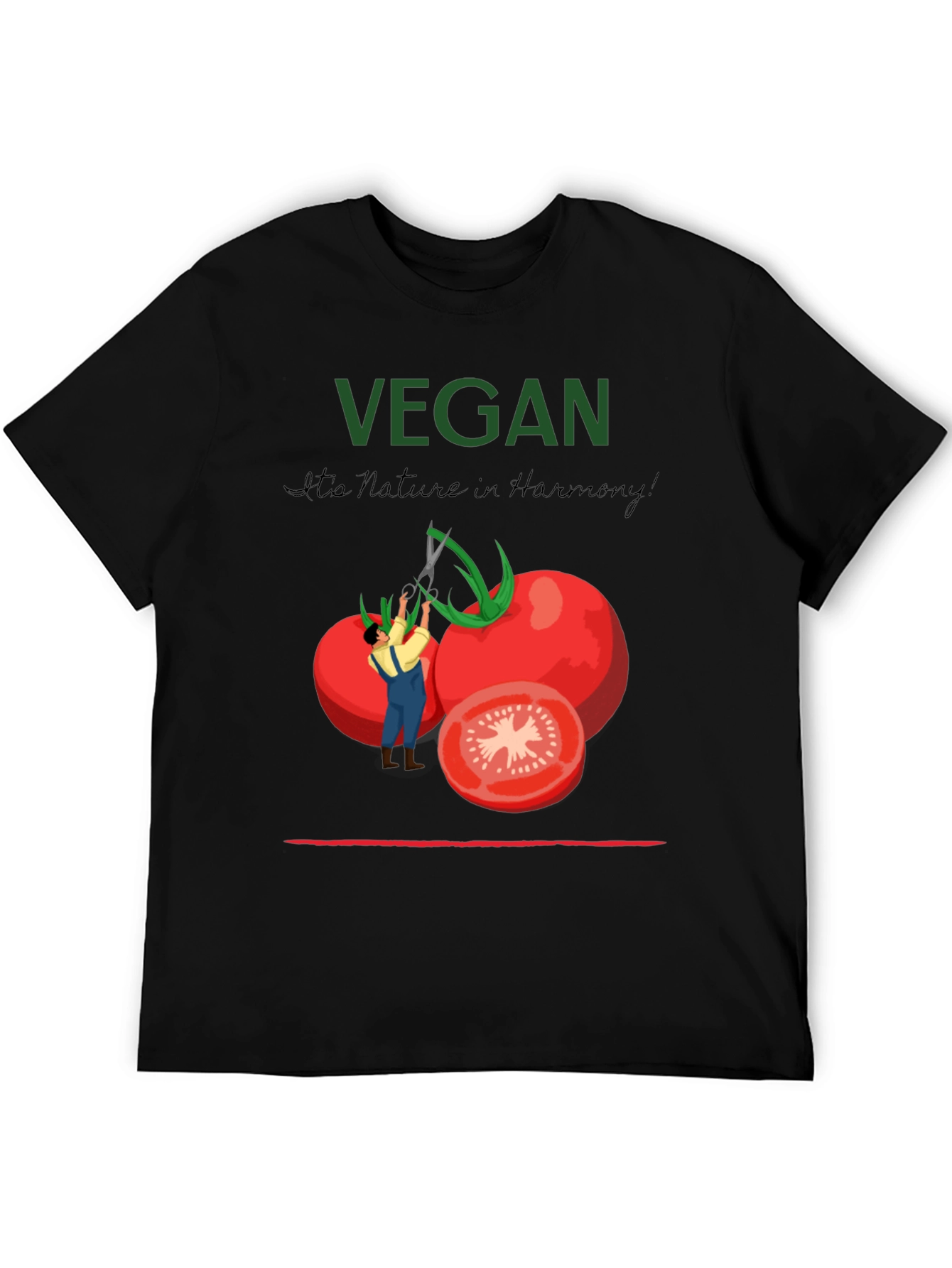 Black Vegan Tomato Graphic T-Shirt - Nature in Harmony view 5