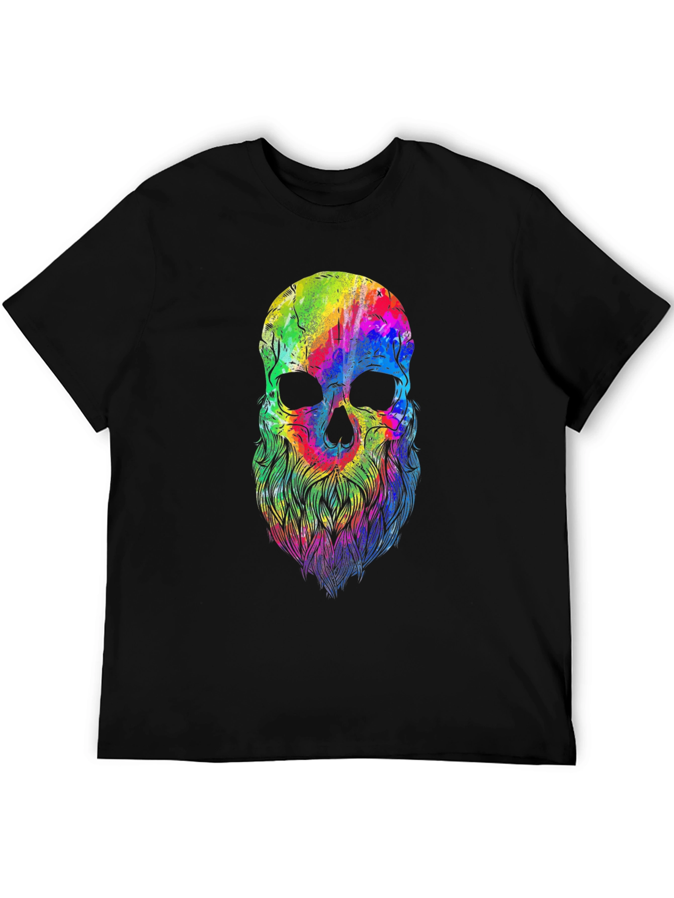 Black Colorful Skull Beard Graphic T-Shirt view 5