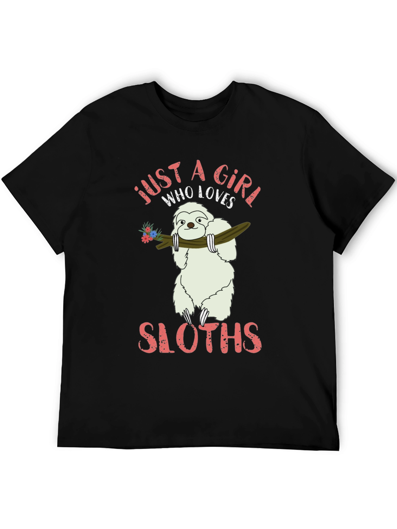 Black Just A Girl Who Loves Sloths T-Shirt view 5