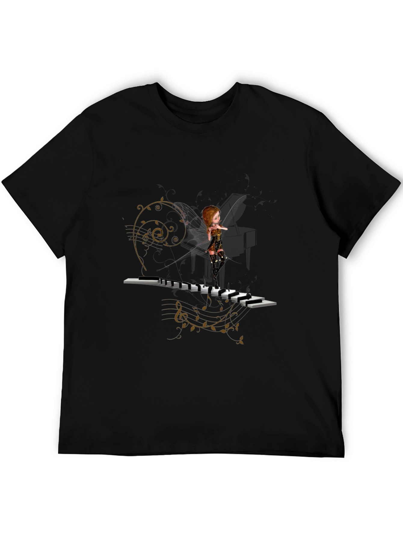 Black Piano Fairy Black T-Shirt view 5