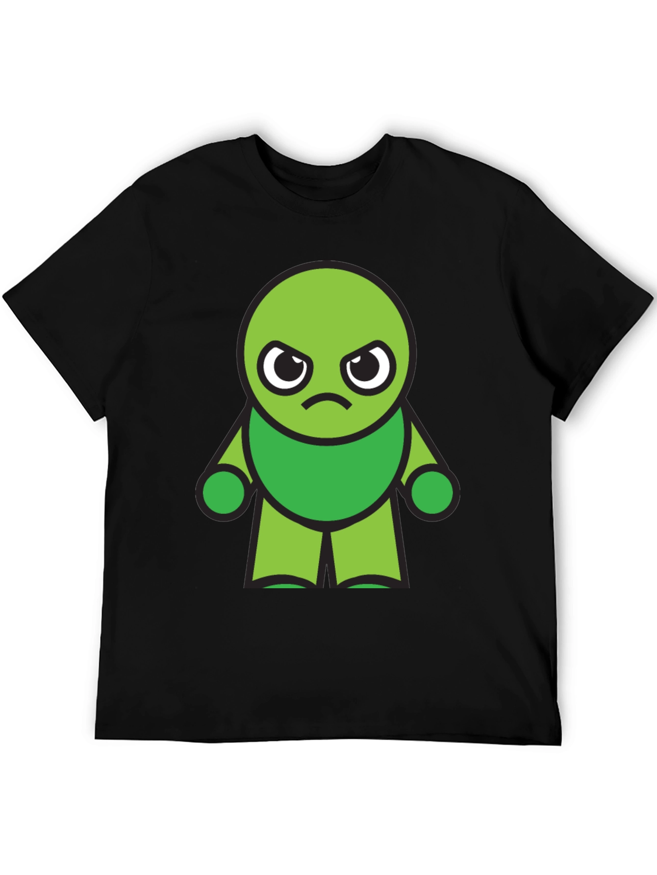 Black Grumpy Green Cartoon Character Black T-Shirt view 5