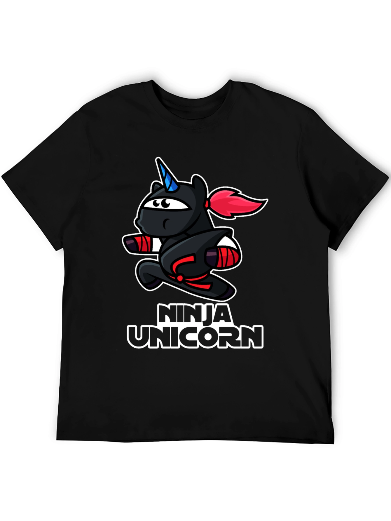 Black Ninja Unicorn Black T-Shirt - Cartoon Graphic Tee view 5