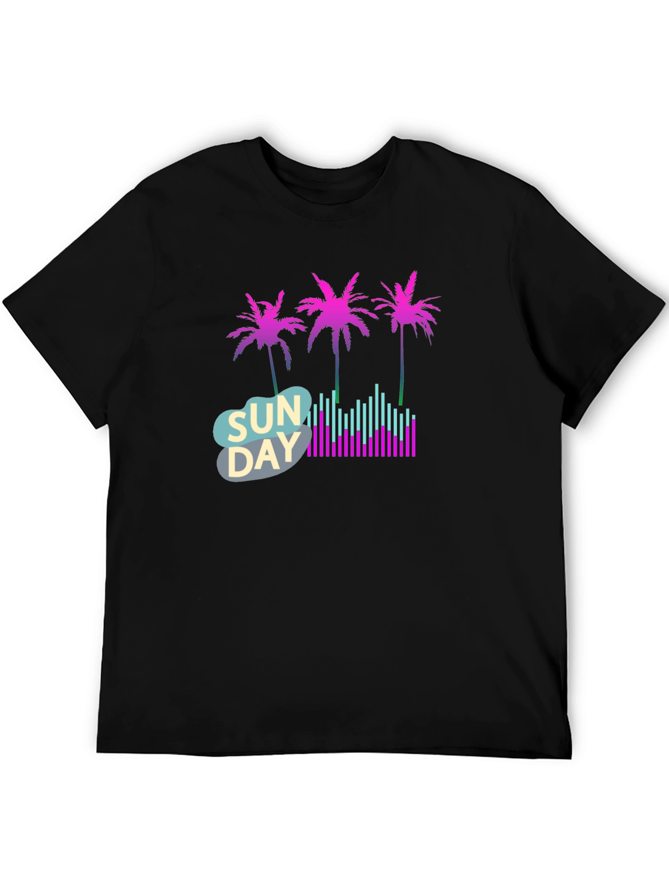 Black Retro Sunday Vibes T-Shirt - Palm Trees & Soundwaves view 5