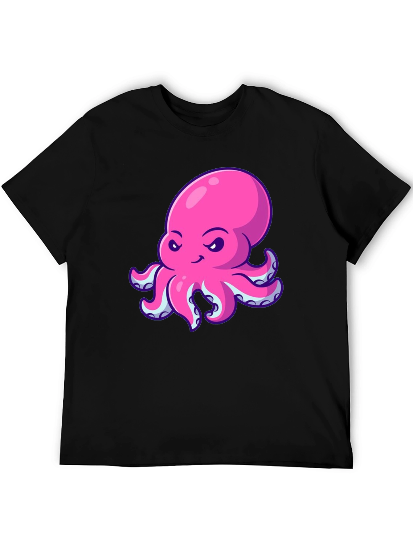 Black Pink Octopus Graphic Print Black T-Shirt view 5