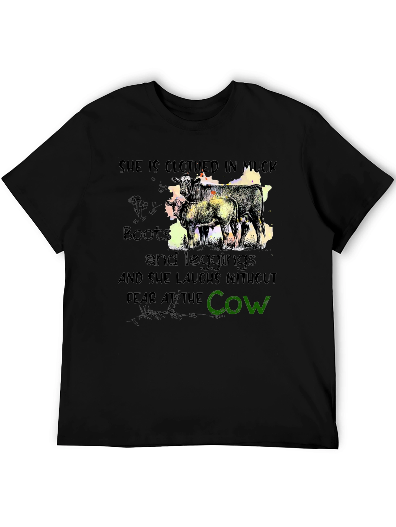 Black Muck Boots and Leggings Cow Graphic T-Shirt view 5
