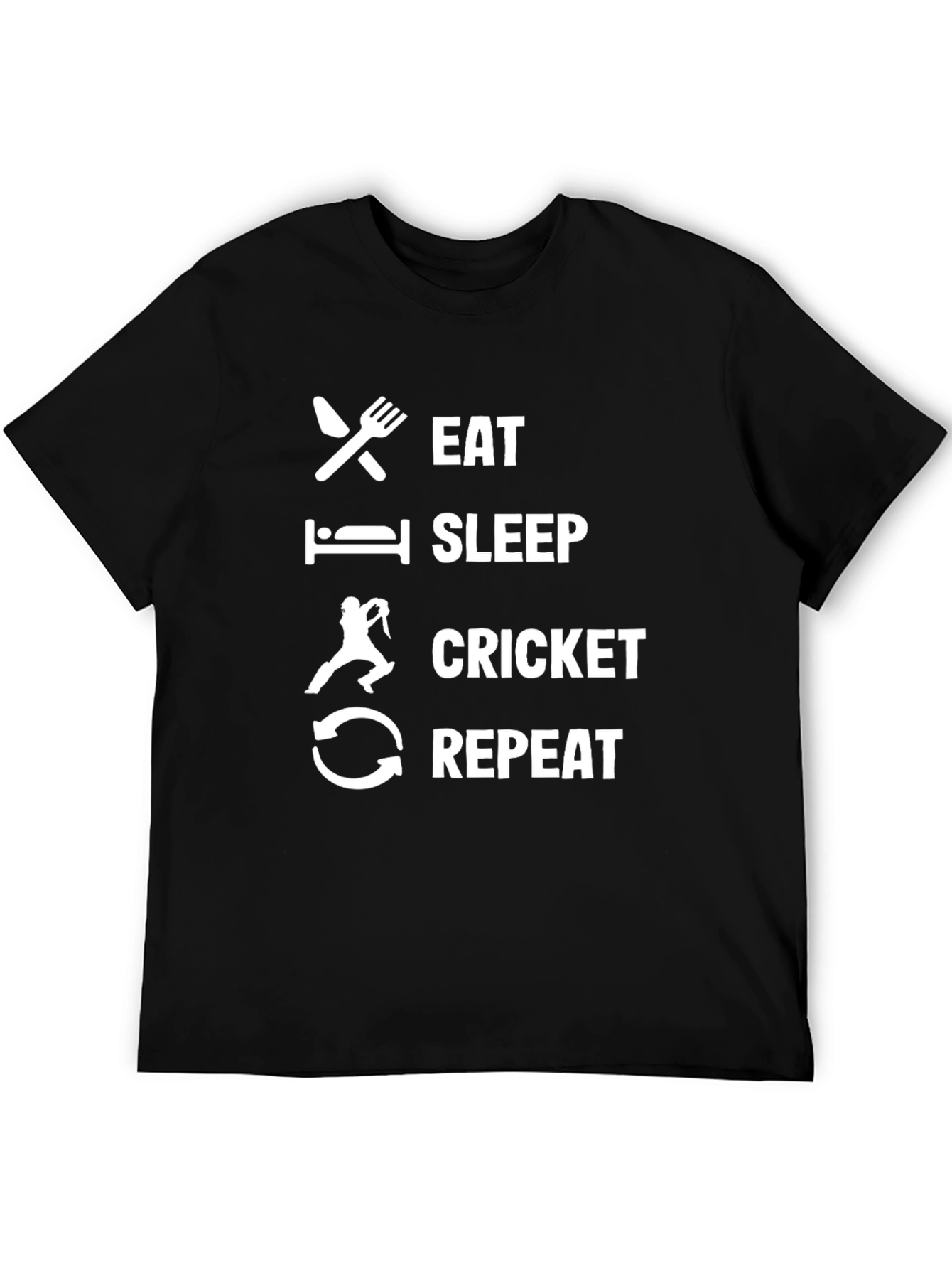 Black Eat Sleep Cricket Repeat Black T-Shirt view 5