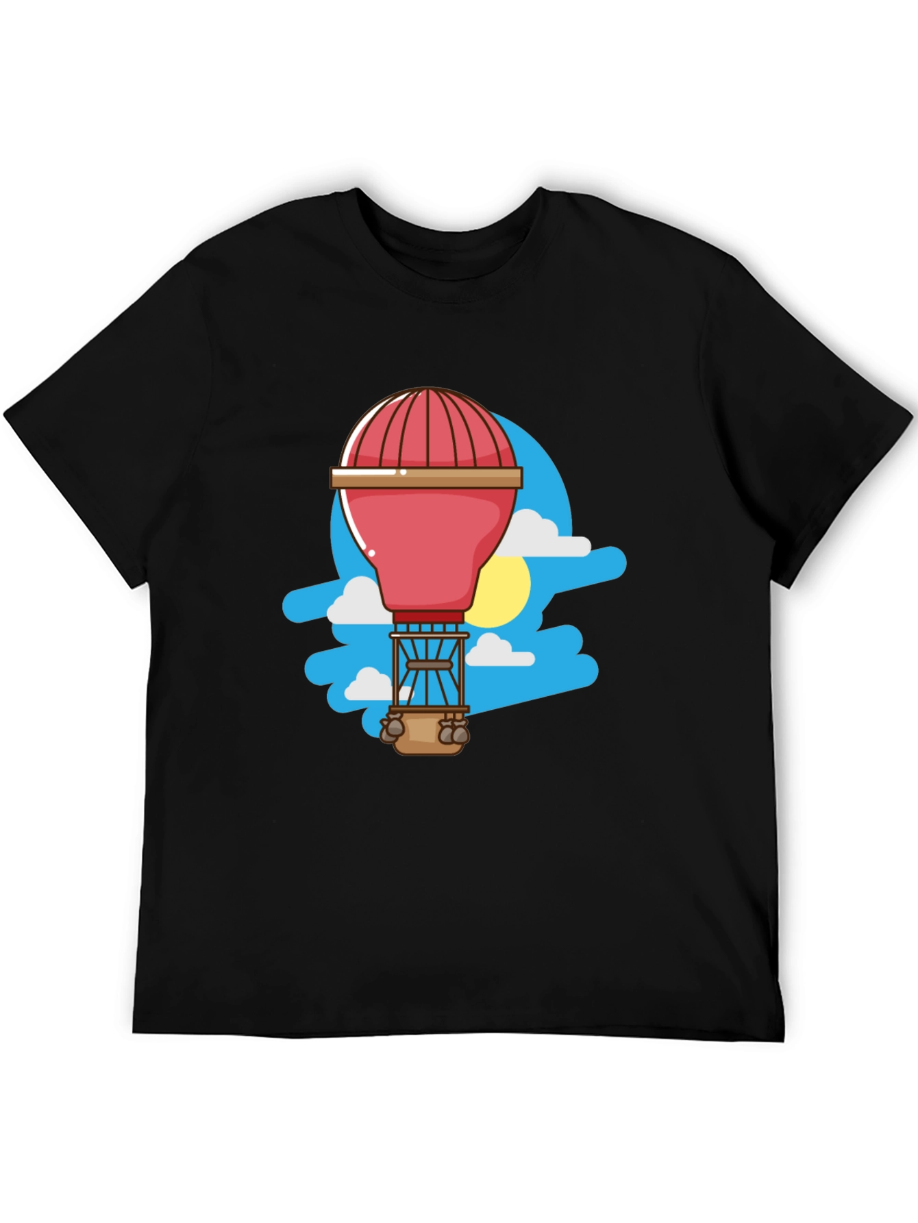 Black Cartoon Hot Air Balloon Graphic Tee - Black view 5
