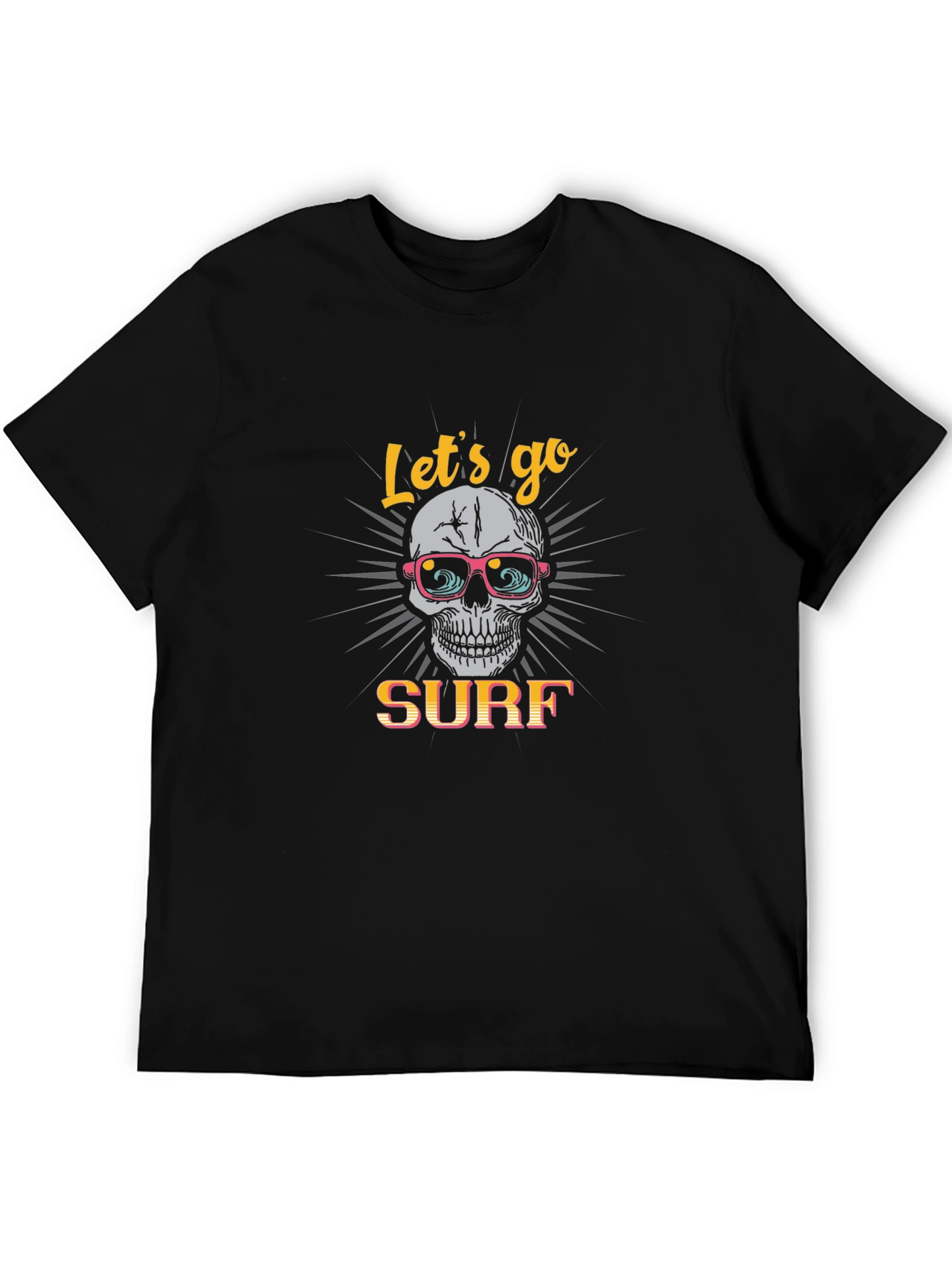 Black Skull Surf T-Shirt - Black Cotton Tee view 5